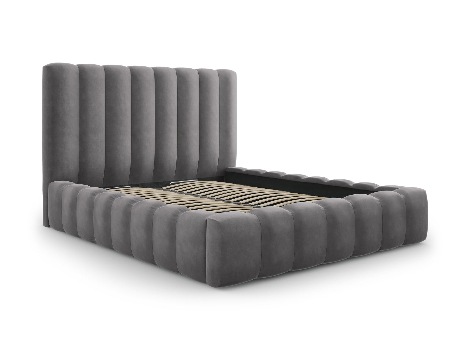 Erleben Sie das elegante Kelp Velour Bett von Micadoni – ideal für Ihr modernes Schlafzimmer, ausgestattet mit praktischem Stauraum und komfortablem Headboard.