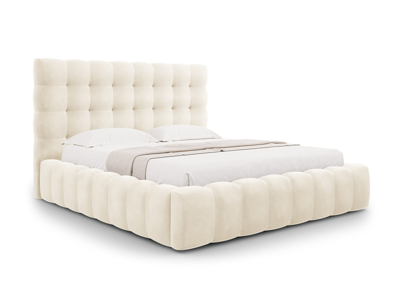 Mamaia Velour Bett mit Stauraum und Headboard 205cm in Light Beige/Schwarz präsentiert im Onlineshop von KAQTU Design AG. Bett ist von Micadoni