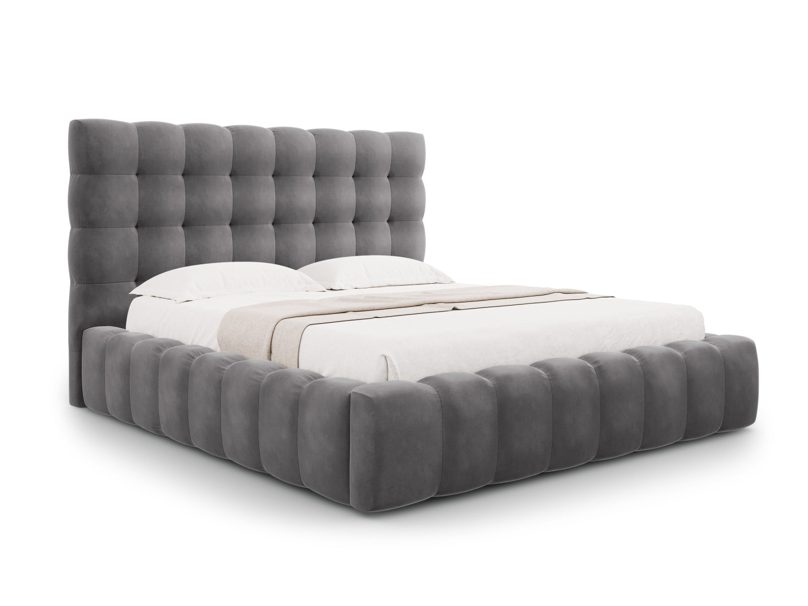 Mamaia Velour Bett mit Stauraum und Headboard 205cm in Grey/Schwarz präsentiert im Onlineshop von KAQTU Design AG. Bett ist von Micadoni