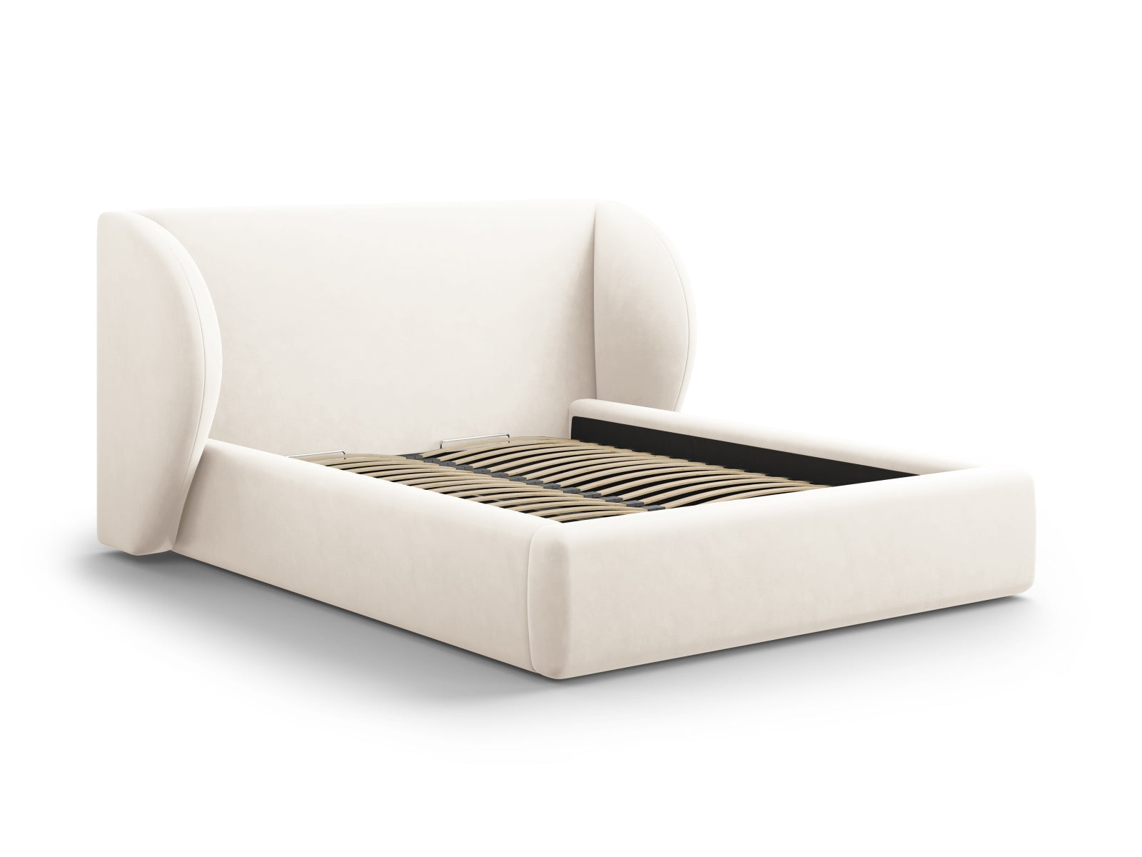 Miley Velour Bett mit Stauraum und Headboard 180cm in Light Beige-Bluvel präsentiert im Onlineshop von KAQTU Design AG. Bett ist von Micadoni