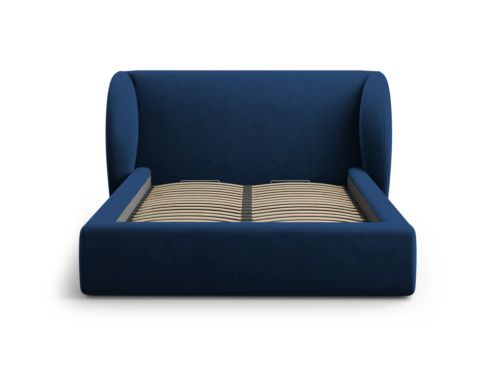 Luxuriöses Miley Velour Bett in Royal Blue, ausgestattet mit Stauraum und einem ansprechenden Kopfteil, perfekt für stilvolle Schlafräume.