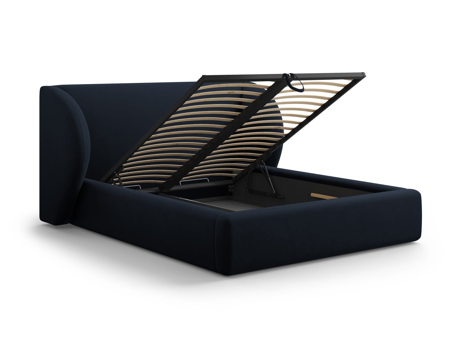 Entdecken Sie das stilvolle Miley Velour Bett von Micadoni, das mit 227 cm Breite, elegantem Design und praktischem Stauraum für ein modernes Schlafzimmer begeistert.