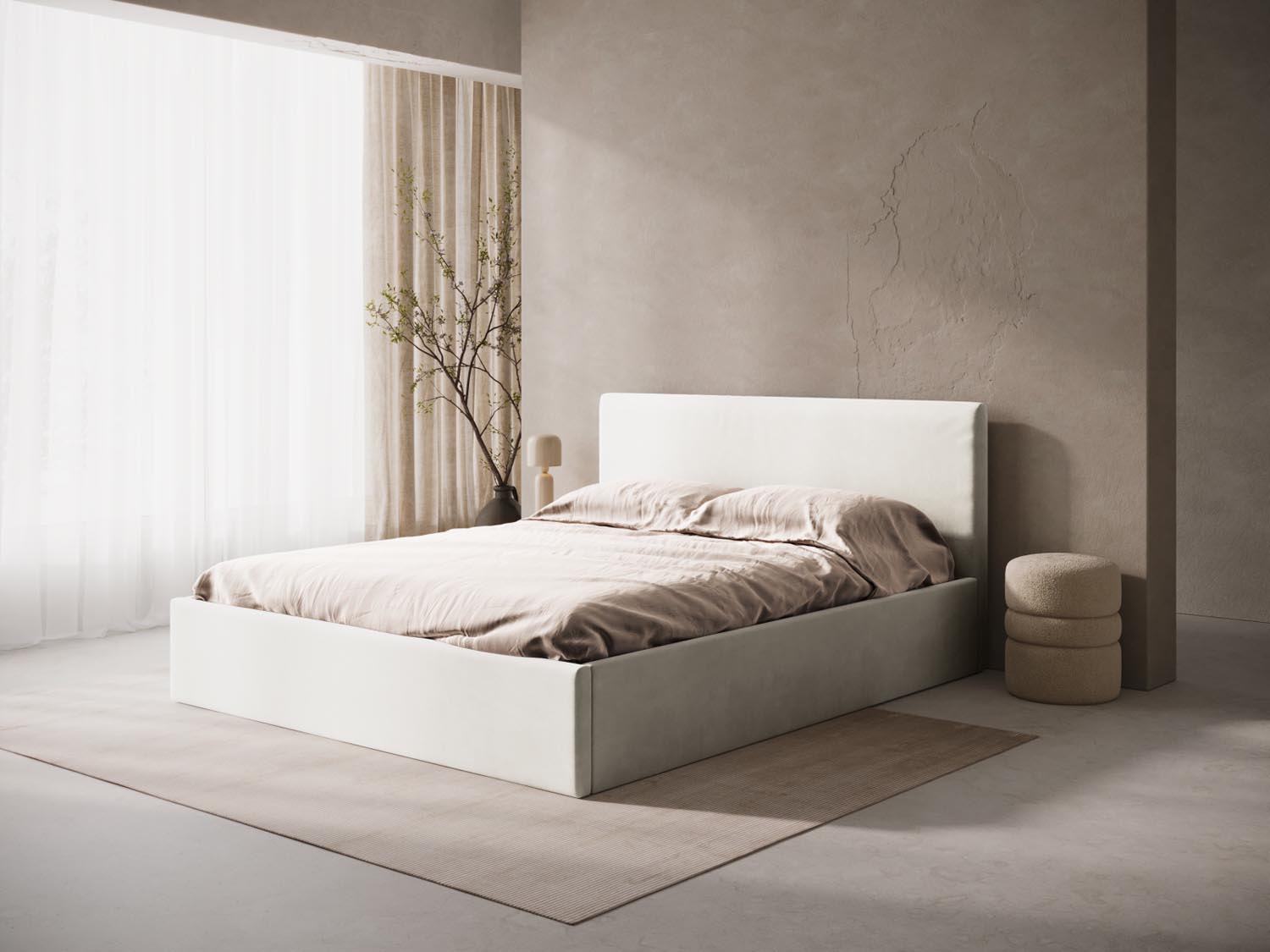 Entdecken Sie das stilvolle Susan Velour Bett von Micadoni – modernes Design trifft auf praktischen Stauraum für Ihr Schlafzimmer!