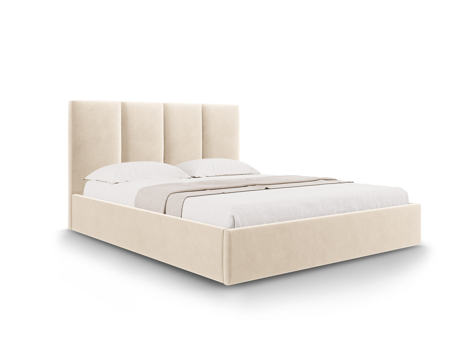 Pyla Velour Bett mit Stauraum und Headboard in Beige präsentiert im Onlineshop von KAQTU Design AG. Bett ist von Micadoni