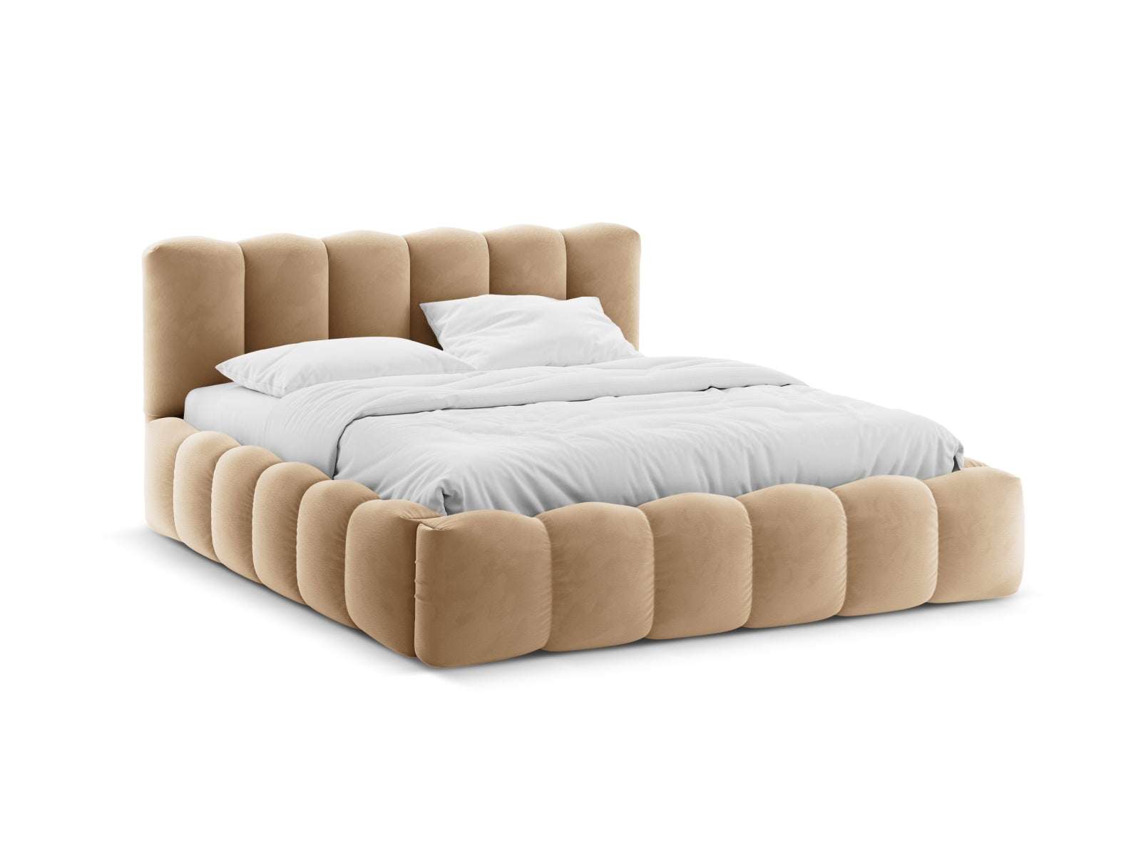 Lupine Velour Bett mit Stauraum und Headboard 180cm in Sand-Paris präsentiert im Onlineshop von KAQTU Design AG. Bett ist von Micadoni