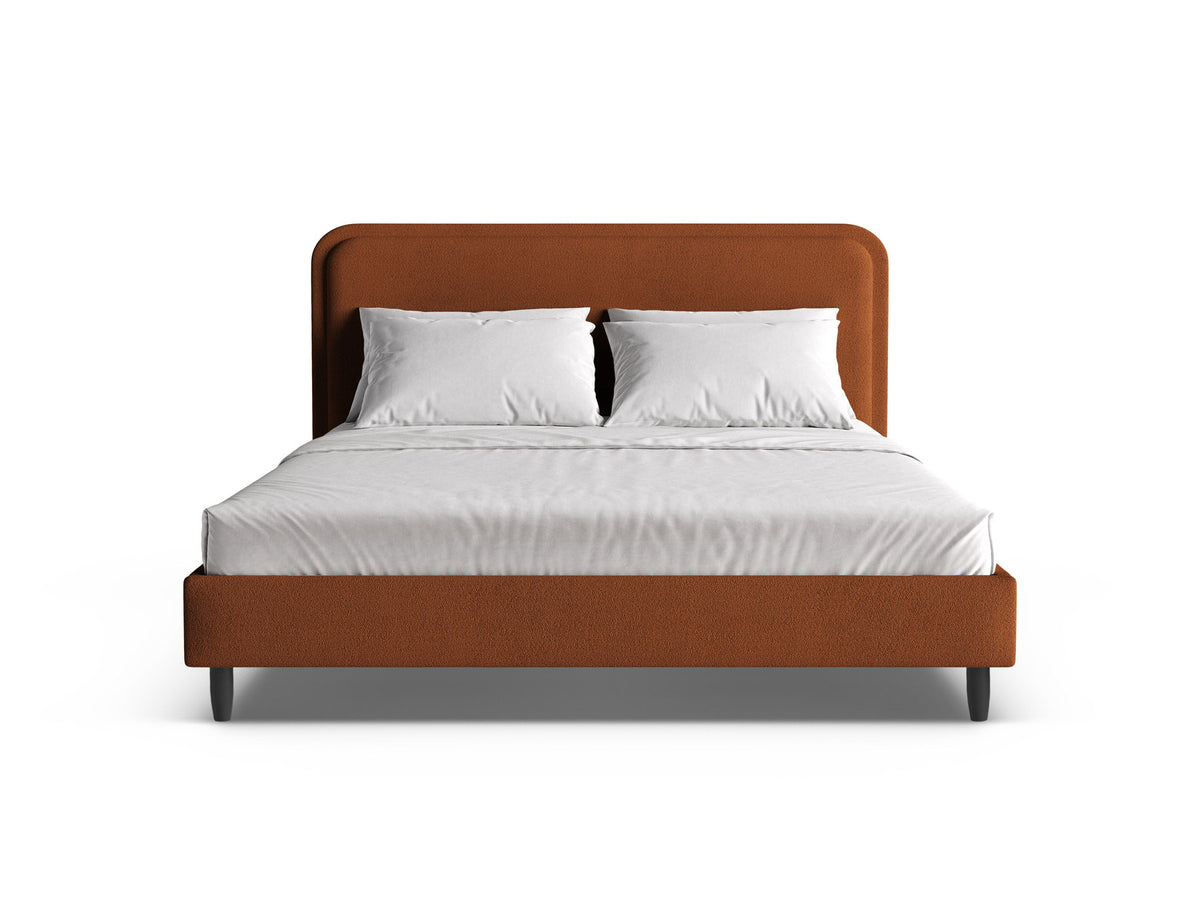 Aveline Bett mit gepolstertem Kopfteil, Stoffbezug Wind, Liegefläche 200 x 200 cm, schwarze Holzbeine, Farbe Ivory-Wind, von Micadoni