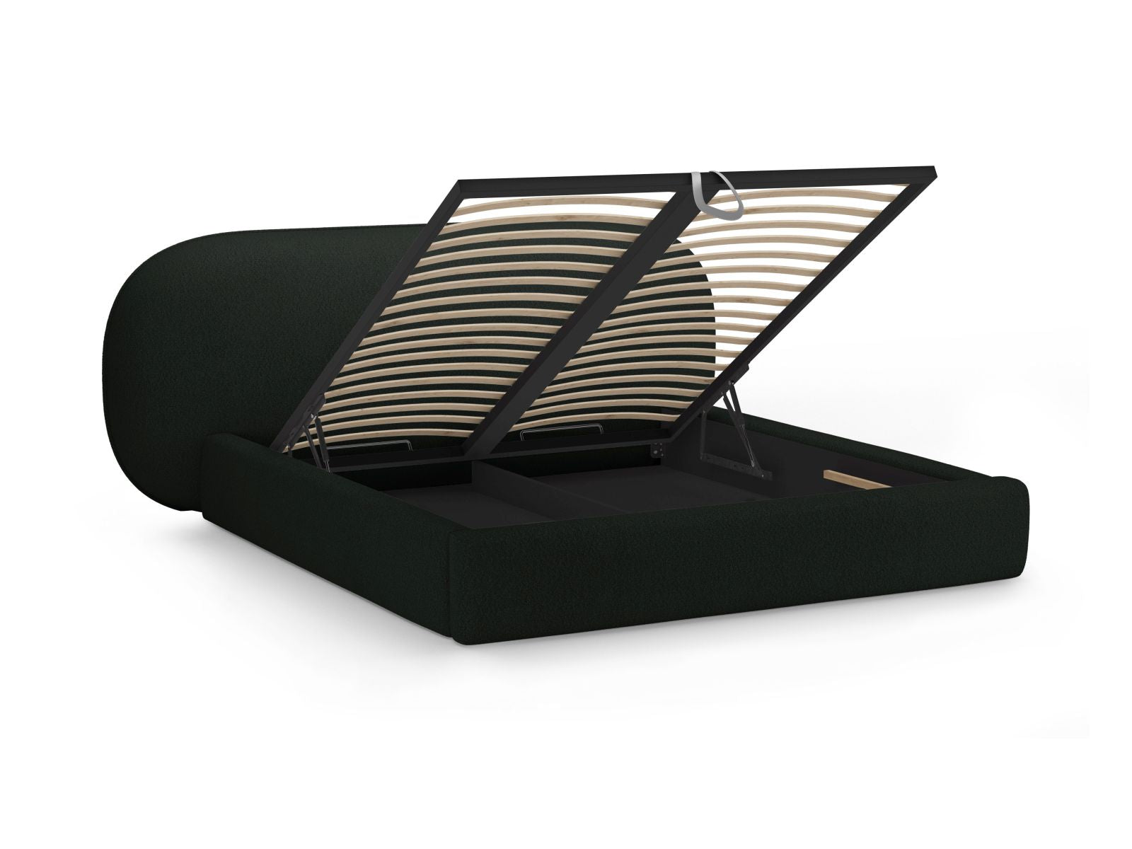 Elegantes Ovalo Bett mit 200 cm Kopfteil und praktischem Stauraum, ideal für stilvolle und platzsparende Schlafzimmerlösungen.
