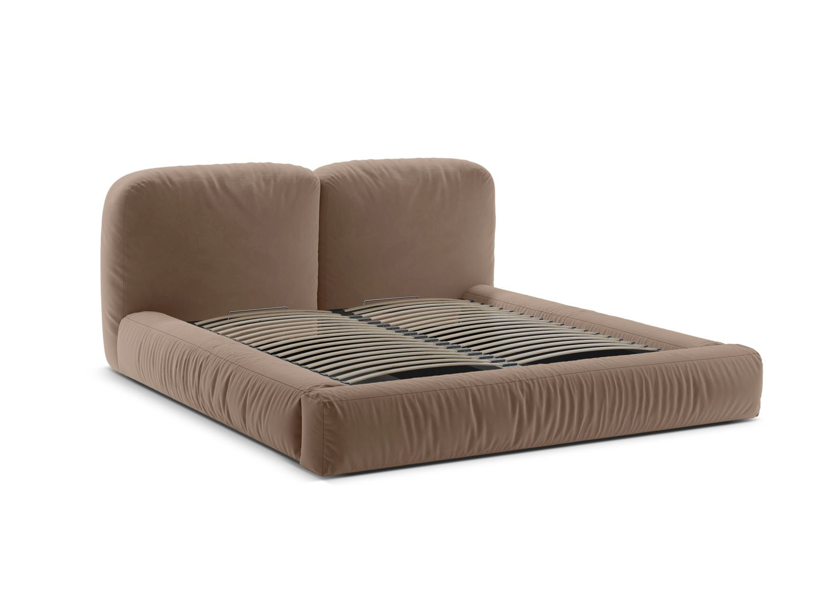 Elegantes Martina Bett mit praktischem Stauraum und stilvollem Kopfteil in Dark Beige-Vogue, ideal für moderne Schlafzimmer.
