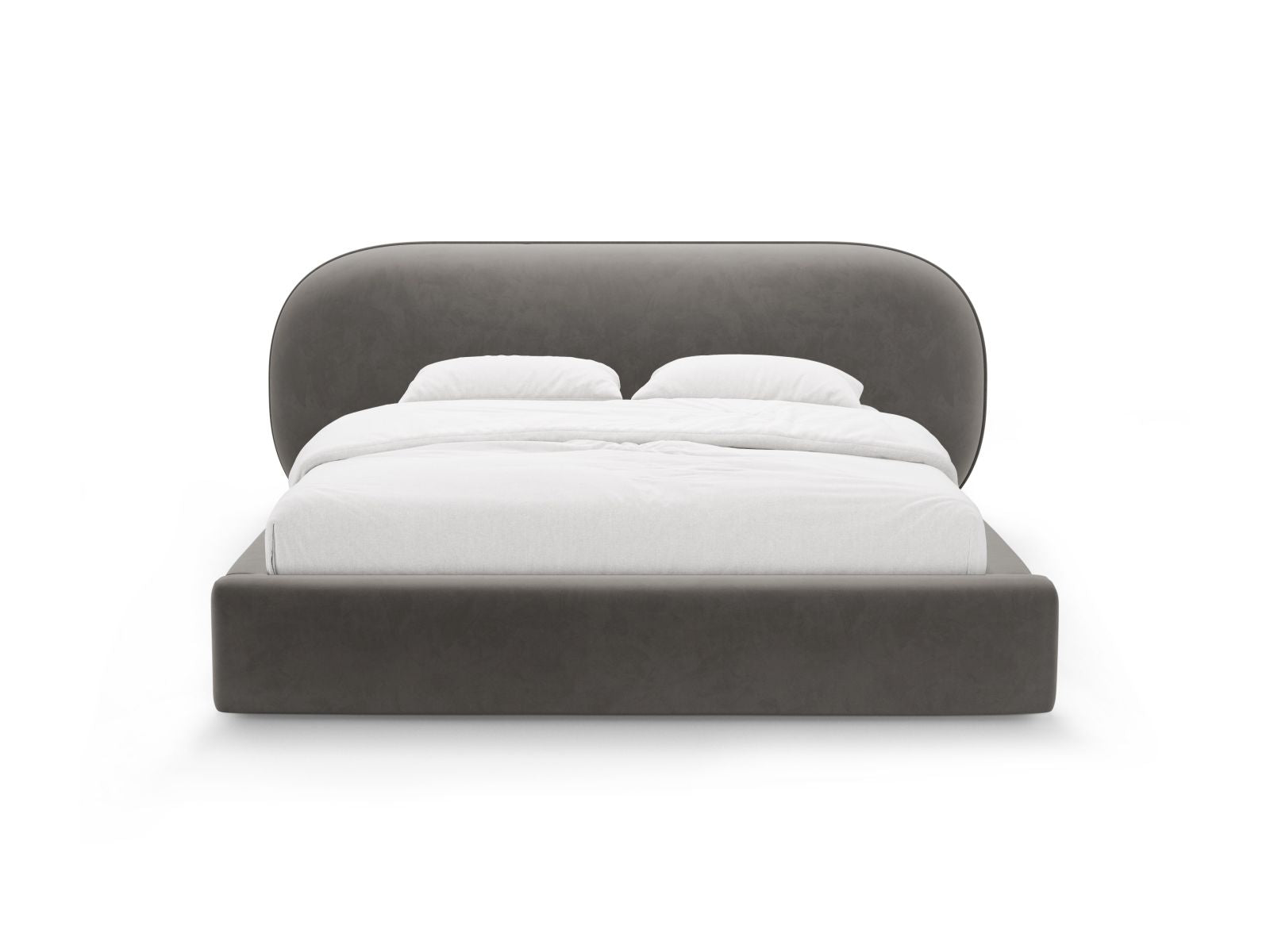 Elegantes Ovalo Bett mit 200 cm Kopfteil und praktischem Stauraum in edlem Dark Grey-Magic Velvet, ideal für stilvolle Schlafzimmer.