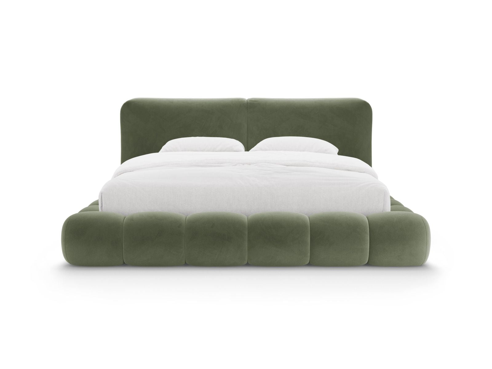 Elegantes Solange Bett mit 200 cm Kopfteil und praktischem Stauraum in Green-Magic Velvet, ideal für stilvolle Schlafzimmer.