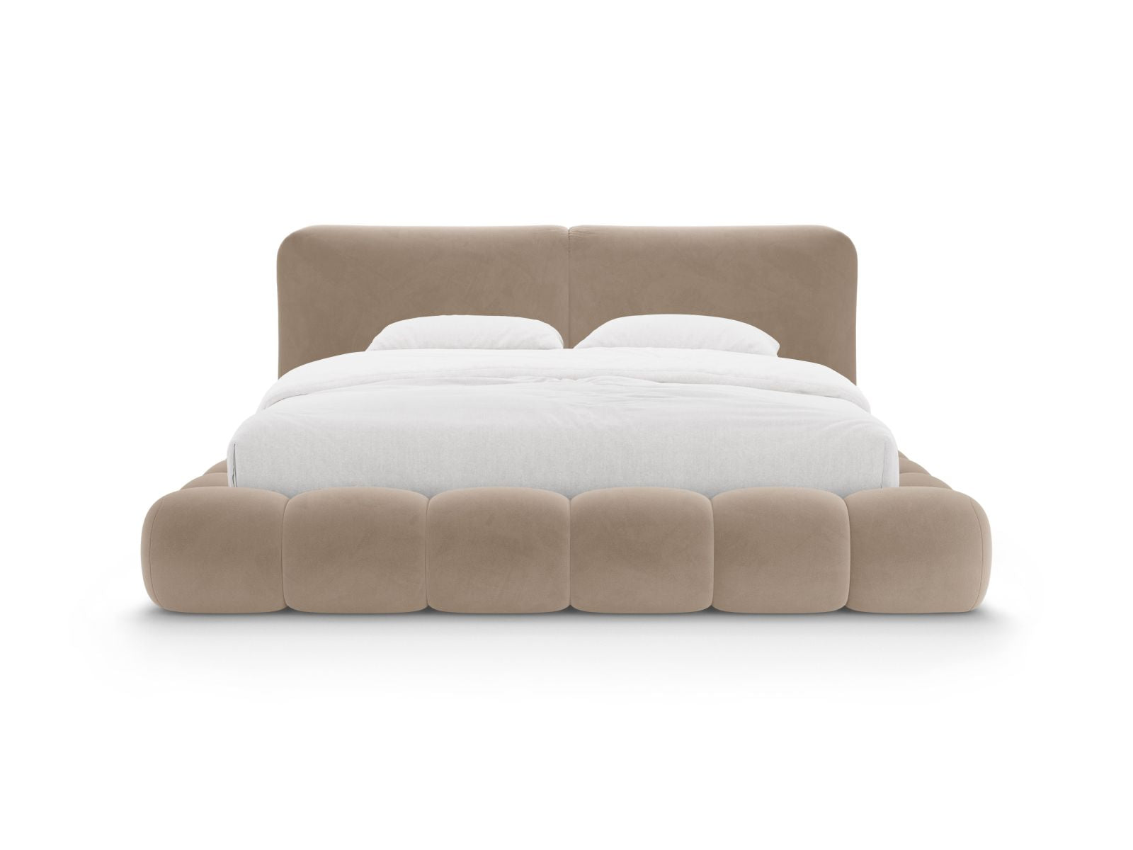 Elegantes Solange Bett mit 200 cm Kopfteil und praktischem Stauraum in Almond Beige-Magic Velvet, ideal für stilvolle Schlafzimmer.