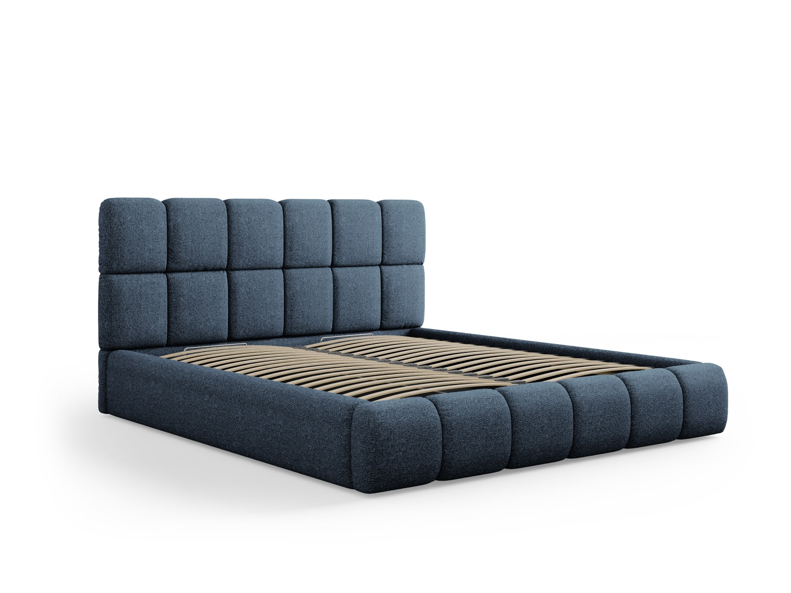 Modernes Bellis Bett in Royal Blue, ausgestattet mit Stauraum und einem eleganten Kopfteil, perfekt für stilvolle Schlafzimmer.