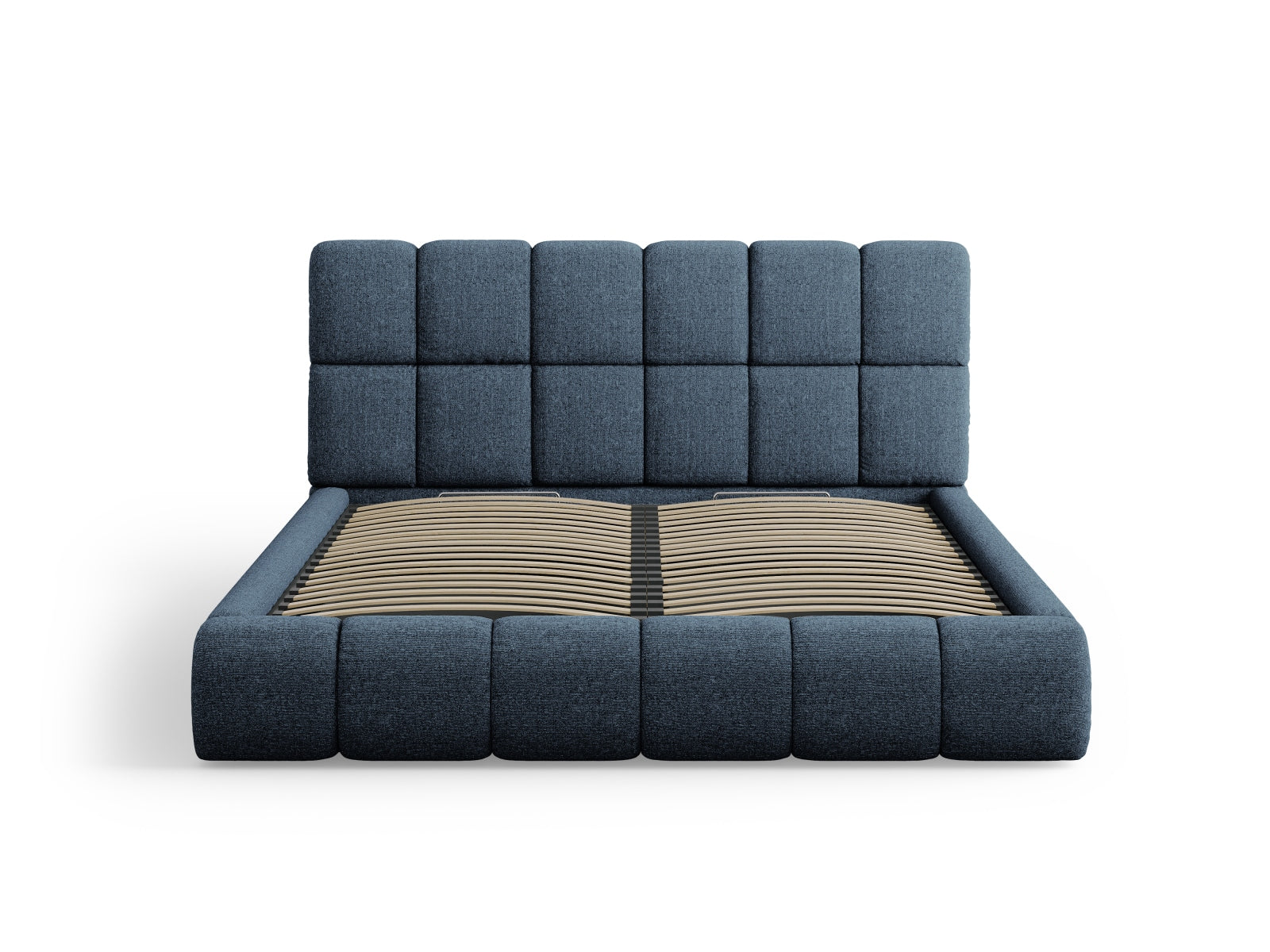 Elegantes Bellis Bett in Royal Blue mit praktischem Stauraum und stilvollem Kopfteil, ideal für moderne Schlafzimmergestaltung.