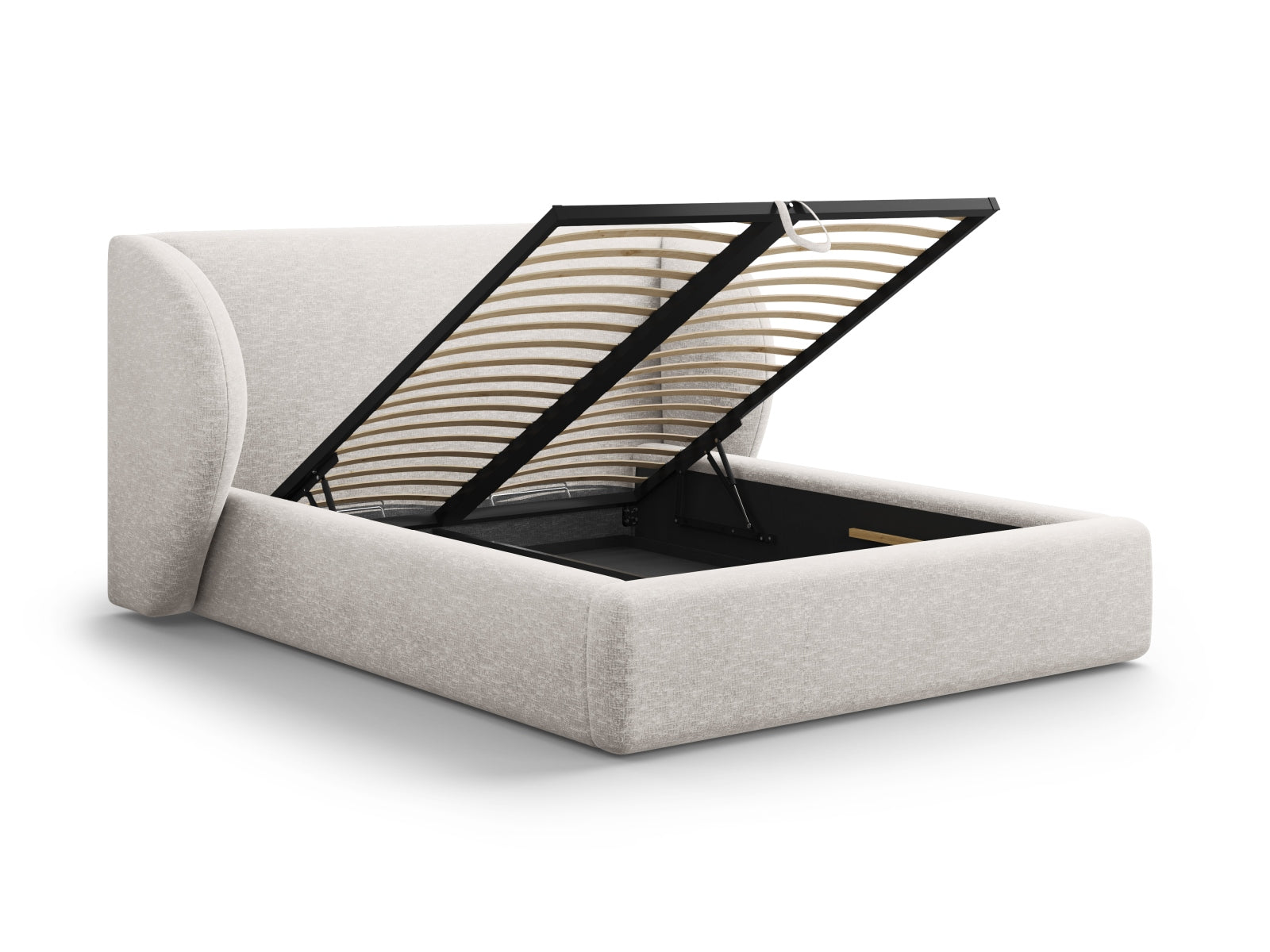 Entdecken Sie das Miley Bett von Micadoni: 247 cm stilvolles Design, cleverer Stauraum und ein gemütliches Headboard für entspannte Nächte.