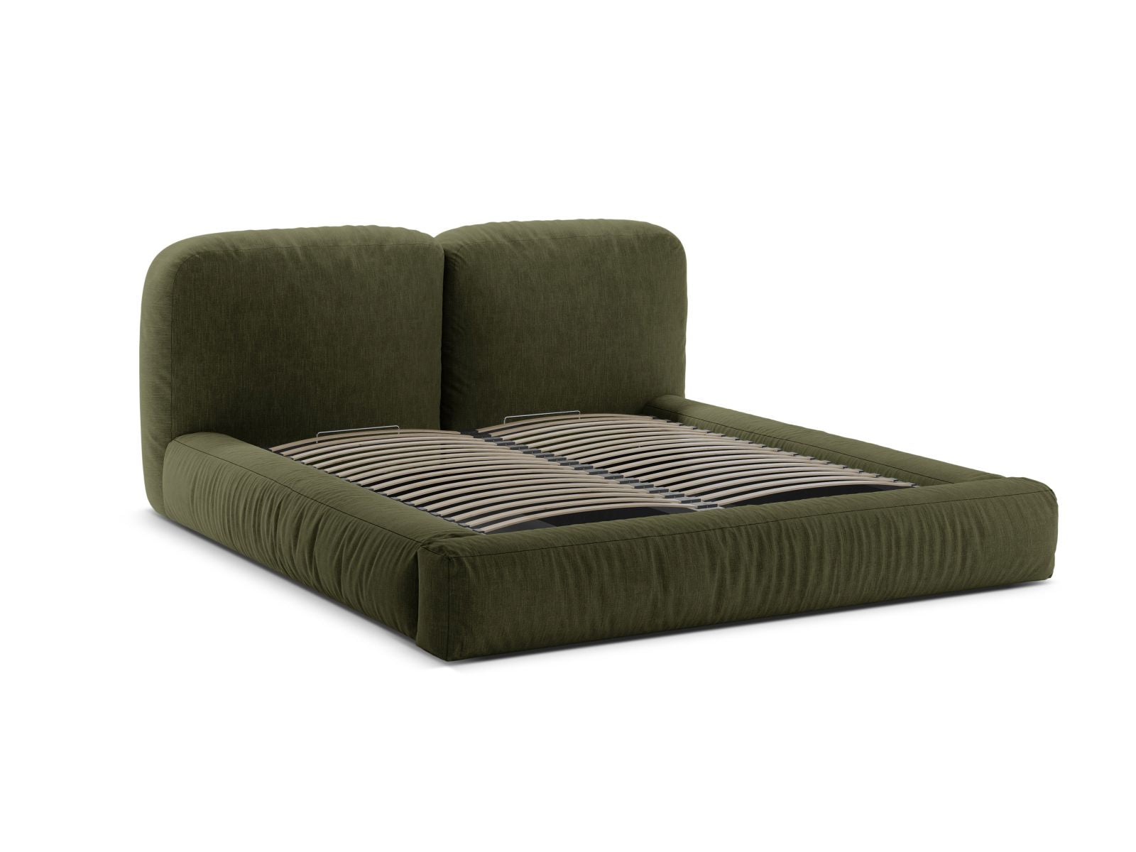 Elegantes Martina Bett mit 200 cm Breite, funktionalem Stauraum und ansprechendem Kopfteil in Green-Boston, ideal für moderne Schlafzimmer.
