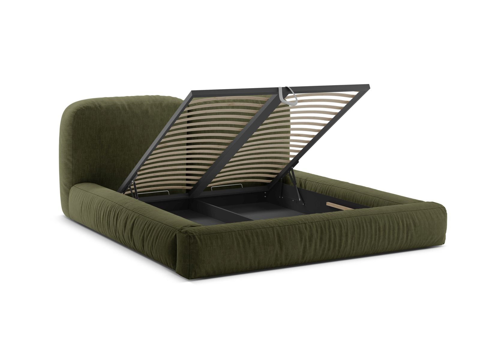 Stilvolles Martina Bett mit 200 cm Breite, praktischem Stauraum und geschmackvollem Kopfteil in Green-Boston, perfekt für zeitgemäße Schlafzimmer.
