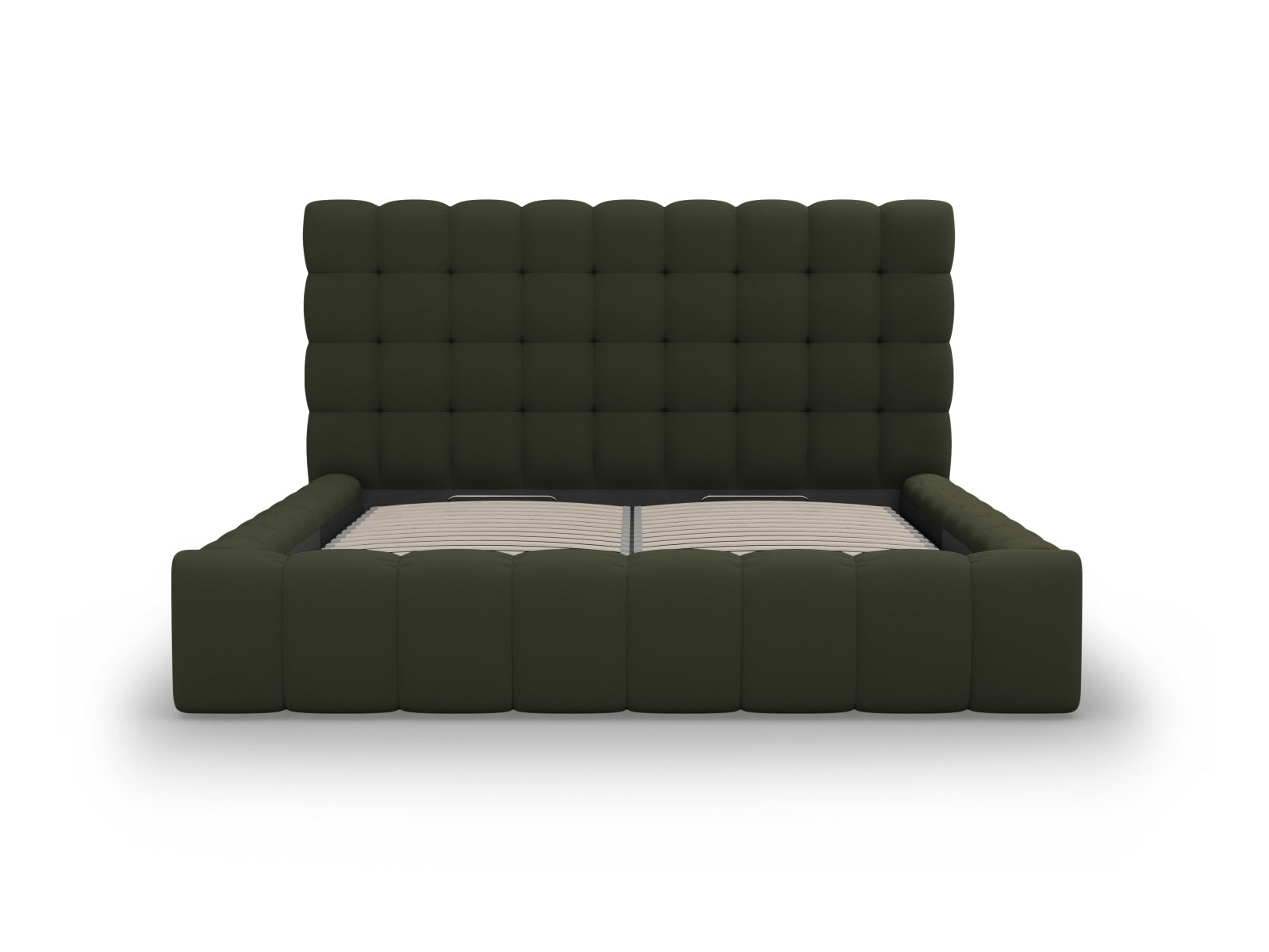 Entdecken Sie das Mamaia Bett von Micadoni: 225 cm breit, elegantes Design, integrierter Stauraum und gepolstertes Headboard für höchsten Komfort.