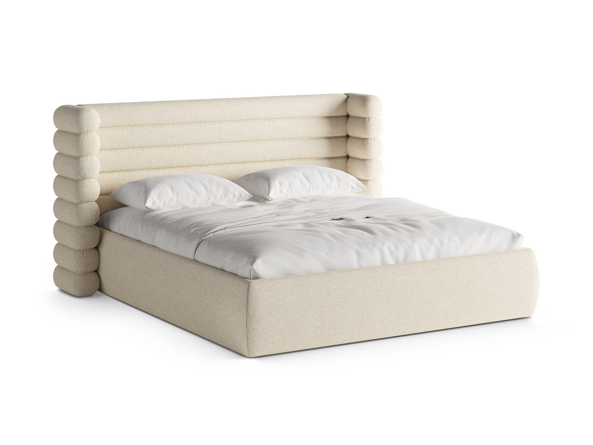 Mount Bett mit Stauraum mit Kopfteil 200cm in Light Beige Melange-Puente präsentiert im Onlineshop von KAQTU Design AG. Bett ist von Micadoni