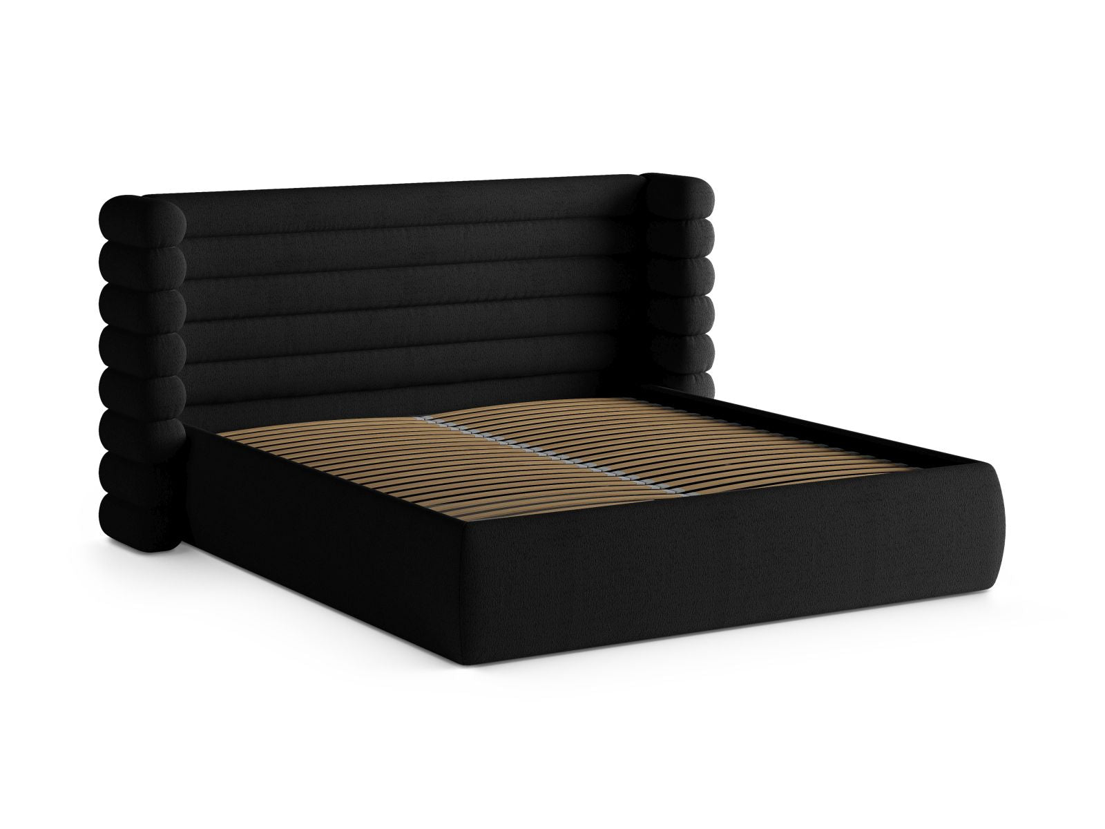 Elegantes Mount Bett mit praktischem Stauraum und stilvollem Kopfteil, 200 cm breit, ideal für ein modernes Schlafzimmer.