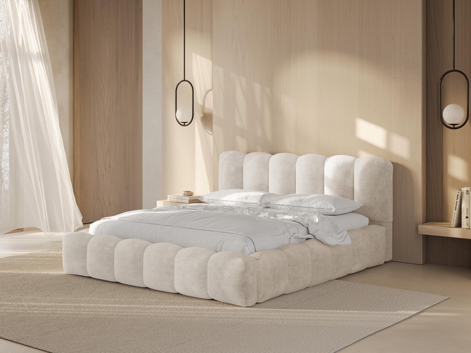 Entdecken Sie das stilvolle Lupine Bett mit Stauraum und Headboard von Micadoni. Ideal für Komfort und Ordnung in Ihrem Schlafzimmer.