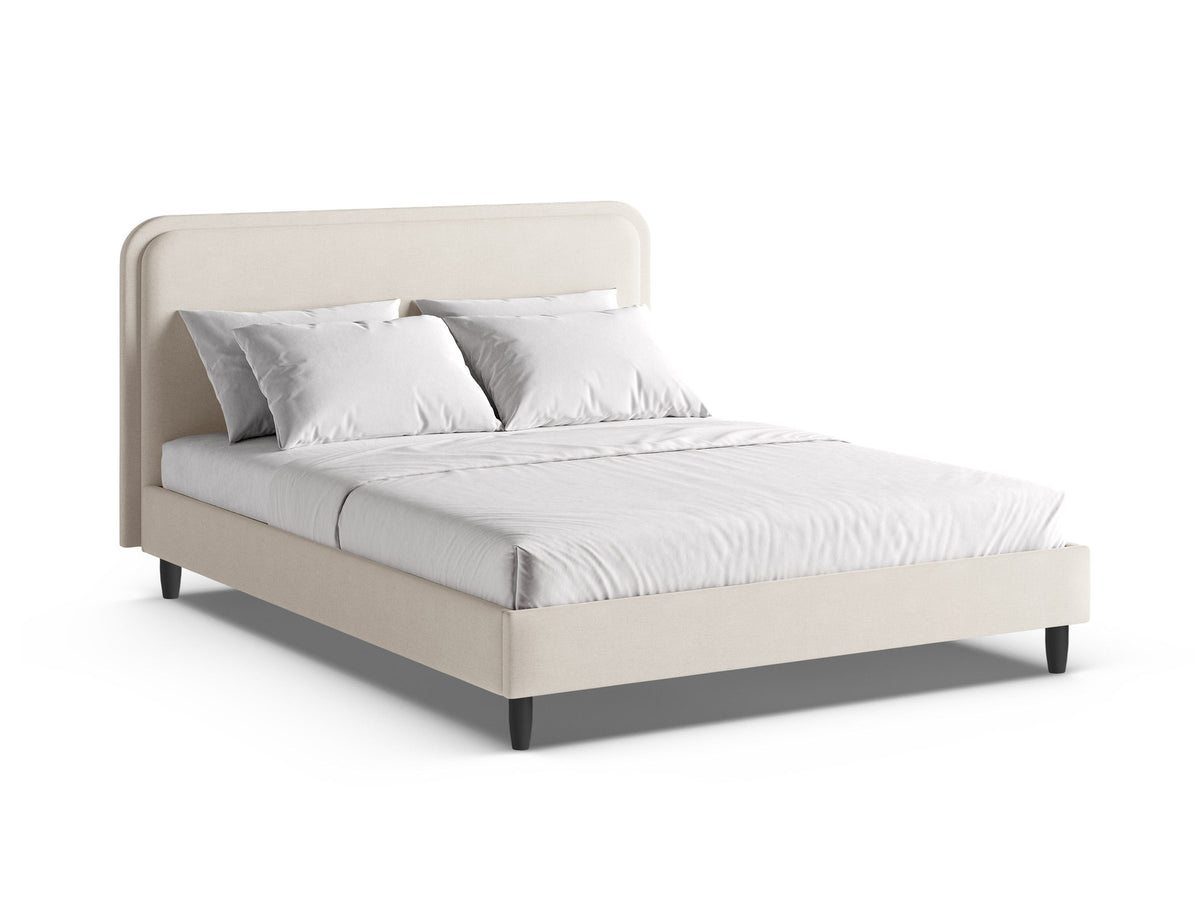 Aveline Bett mit gepolstertem Kopfteil, Stoffbezug Wind, Liegefläche 200 x 200 cm, schwarze Holzbeine, Farbe Ivory-Wind, von Micadoni