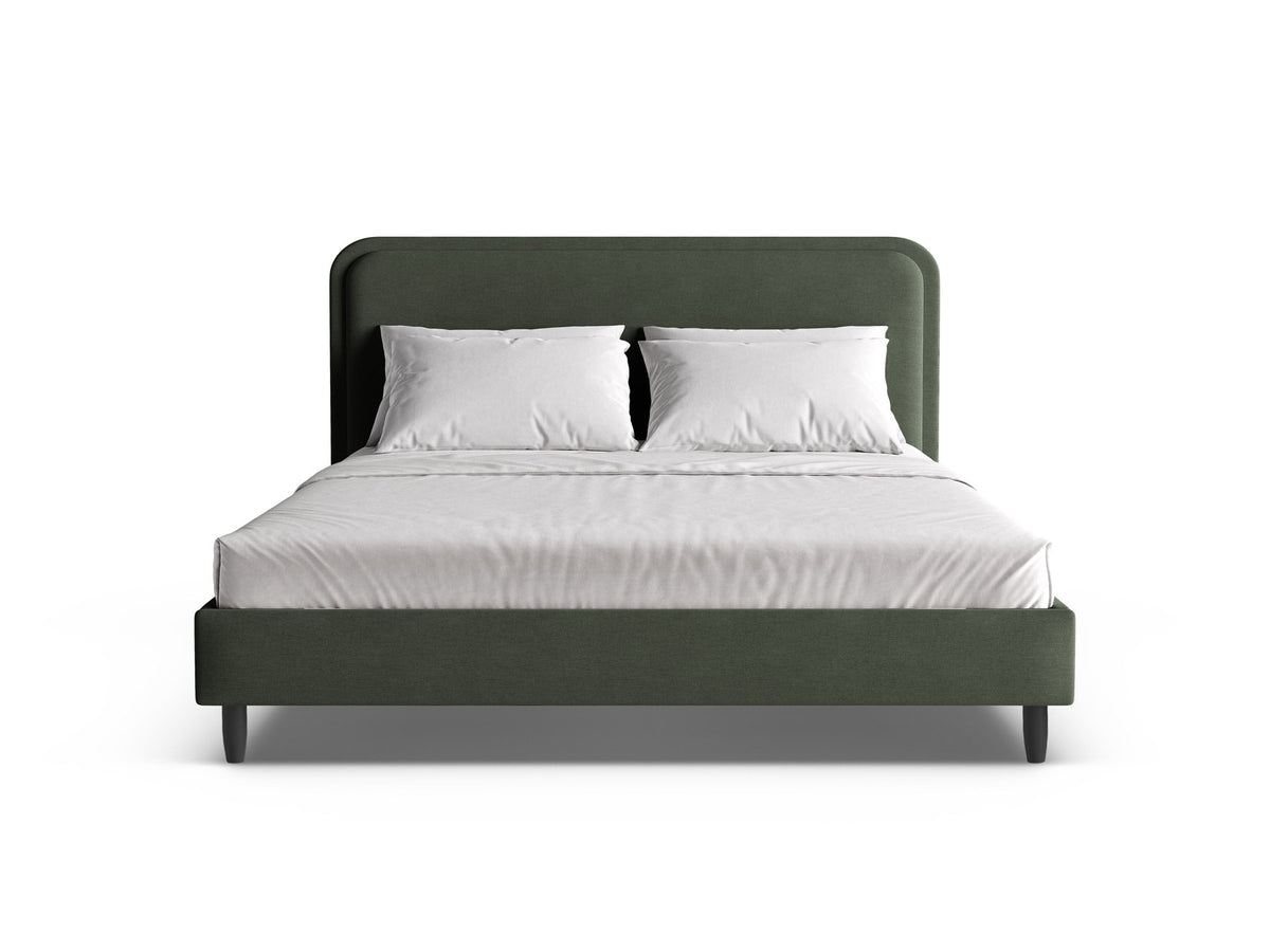 Aveline Bett mit gepolstertem Kopfteil, Stoffbezug Wind, Liegefläche 200 x 200 cm, schwarze Holzbeine, Farbe Ivory-Wind, von Micadoni
