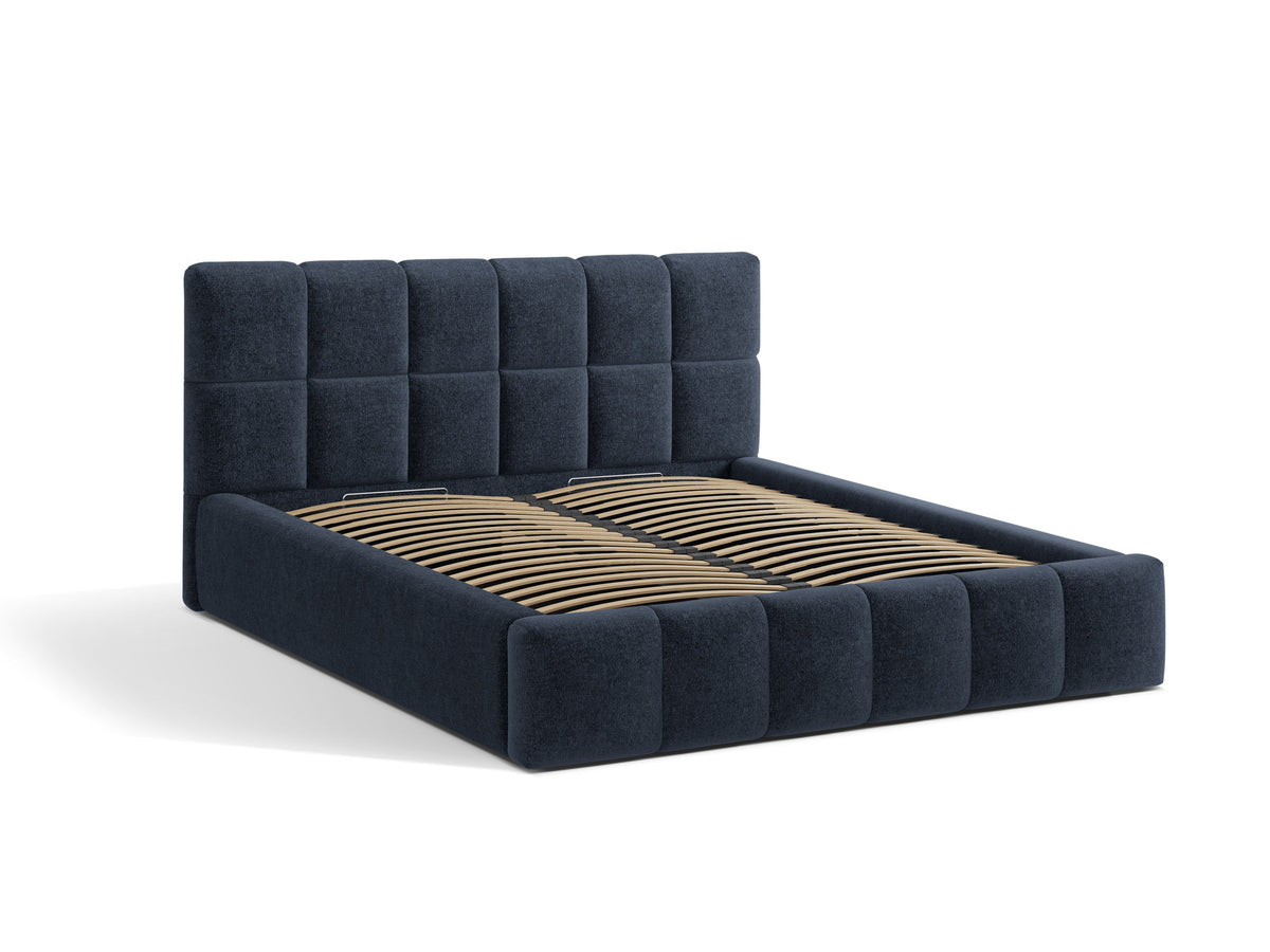 Bellis Ablagebett mit Kopfteil von Micadoni in Gelb, Bezug aus Bluvel-Stoff, schwarze Kunststoffbeine, gepolstertes Kopfteil mit Ziernähten.