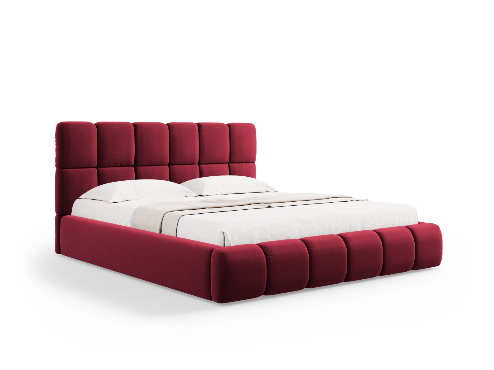 Bellis Velour Bett mit Stauraum und Headboard 200cm in Red-Bluvel präsentiert im Onlineshop von KAQTU Design AG. Bett ist von Micadoni