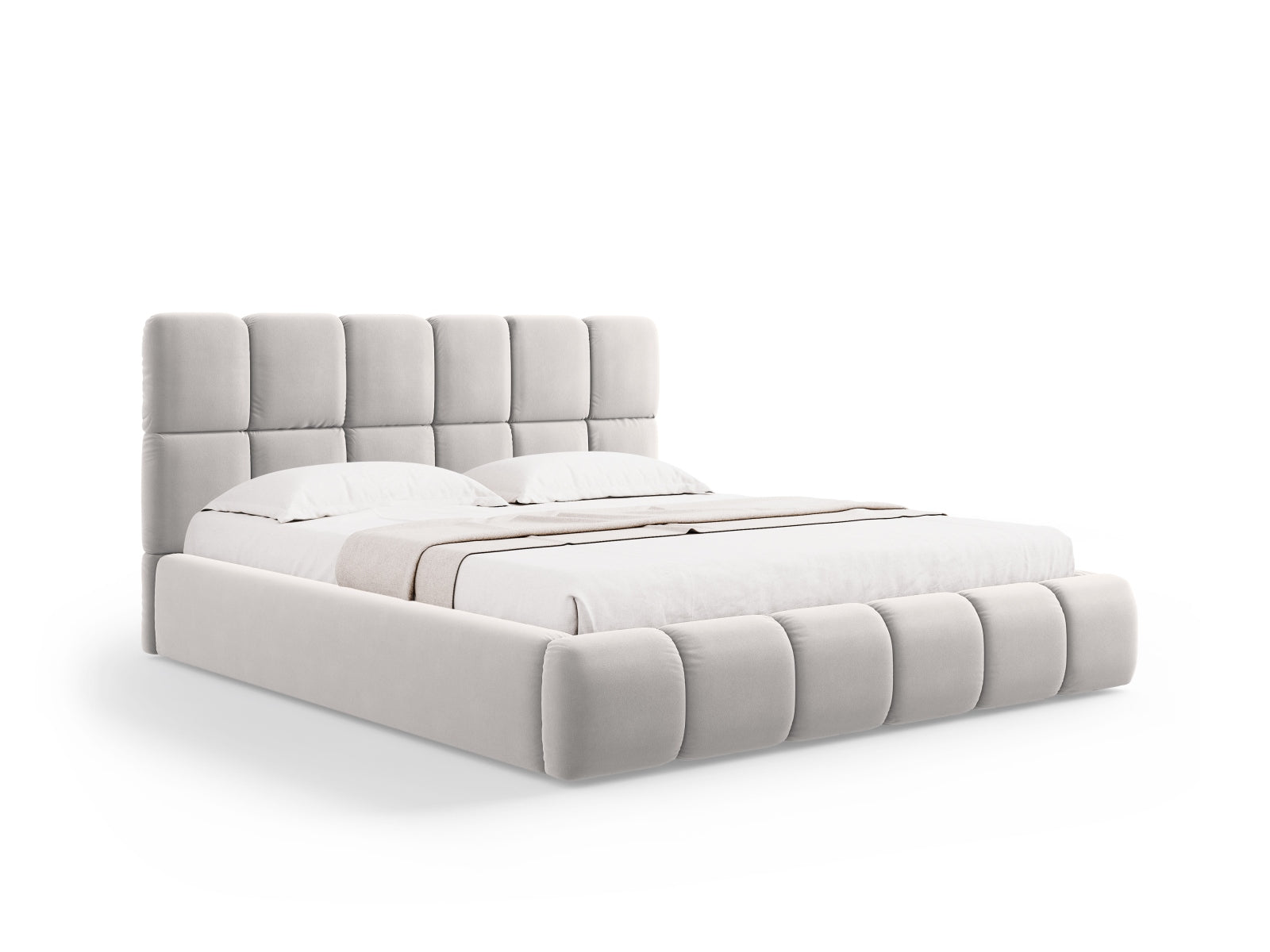 Bellis Velour Bett mit Stauraum und Headboard 200cm in Silver-Bluvel präsentiert im Onlineshop von KAQTU Design AG. Bett ist von Micadoni