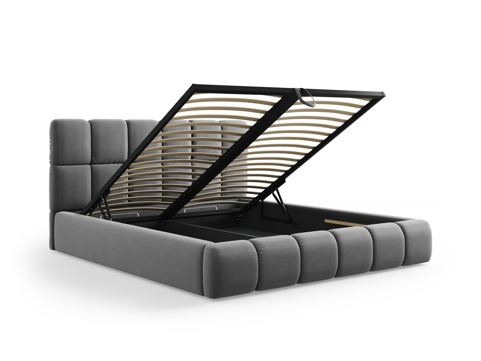 Entdecken Sie das stilvolle Bellis Velour Bett von Micadoni: 220 cm für erholsamen Schlaf, elegantes Design, praktischer Stauraum und komfortables Headboard.