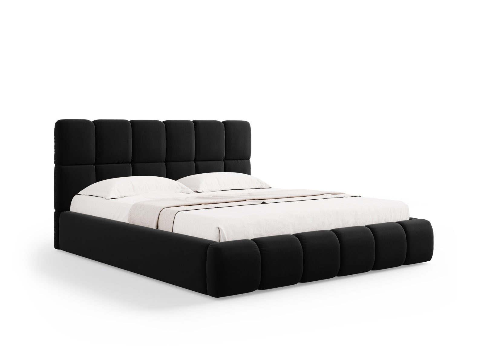 Bellis Velour Bett mit Stauraum und Headboard 200cm in Black-Bluvel präsentiert im Onlineshop von KAQTU Design AG. Bett ist von Micadoni
