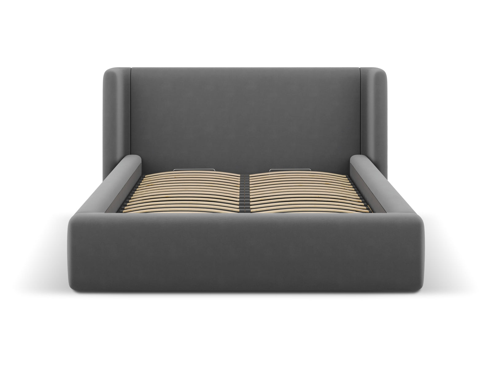 Jolene Velour Bett mit Stauraum und Headboard in Grey-Bluvel präsentiert im Onlineshop von KAQTU Design AG. Bett ist von Micadoni