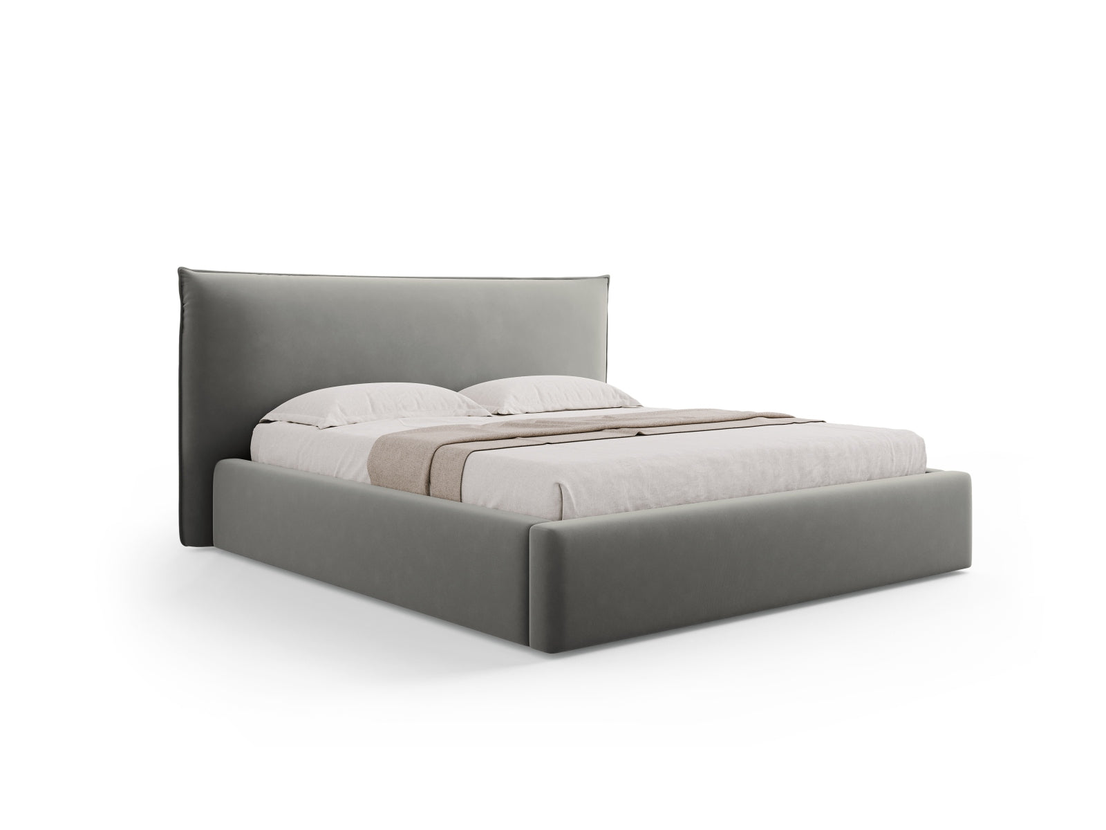 Kaelle Velour Bett mit Stauraum und Headboard 200cm in Light Grey-Bluvel präsentiert im Onlineshop von KAQTU Design AG. Bett ist von Micadoni