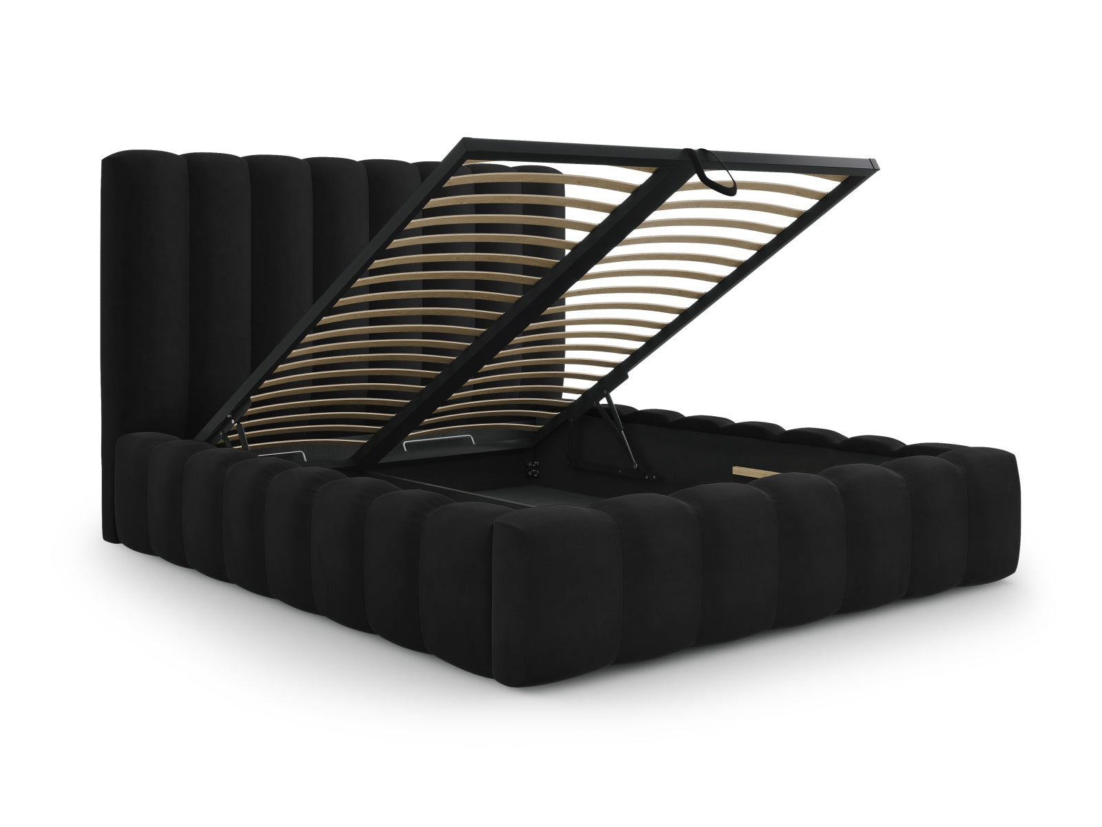 Erleben Sie das elegante Kelp Velour Bett von Micadoni – ideal für Ihr modernes Schlafzimmer, ausgestattet mit praktischem Stauraum und einem komfortablen Headboard.