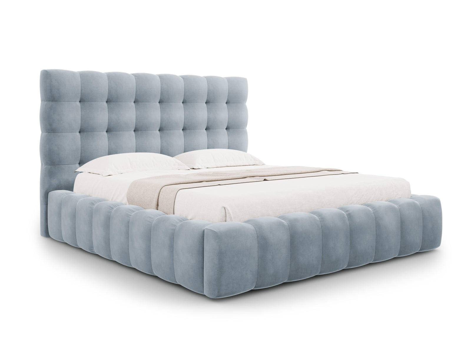 Mamaia Velour Bett mit Stauraum und Headboard 225cm in Light Blue/Schwarz präsentiert im Onlineshop von KAQTU Design AG. Bett ist von Micadoni