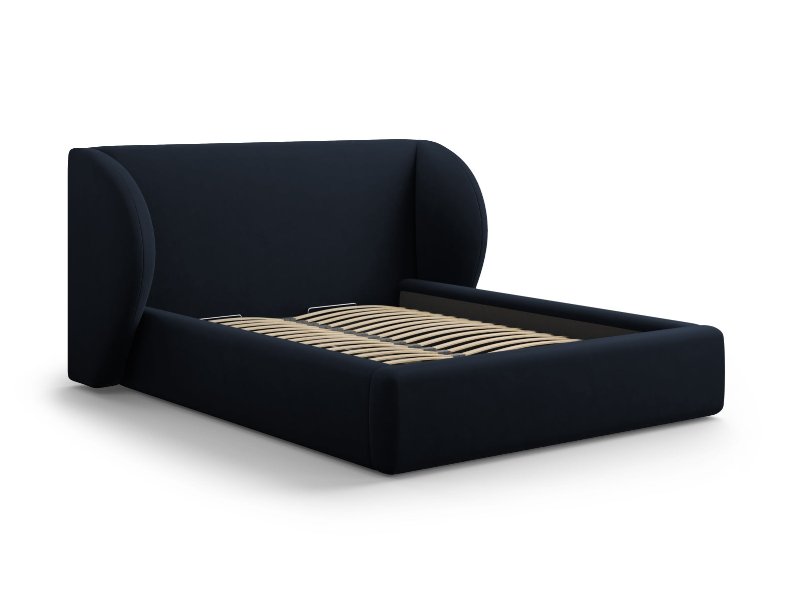 Miley Velour Bett mit Stauraum und Headboard 247cm in Dark Blue präsentiert im Onlineshop von KAQTU Design AG. Bett ist von Micadoni