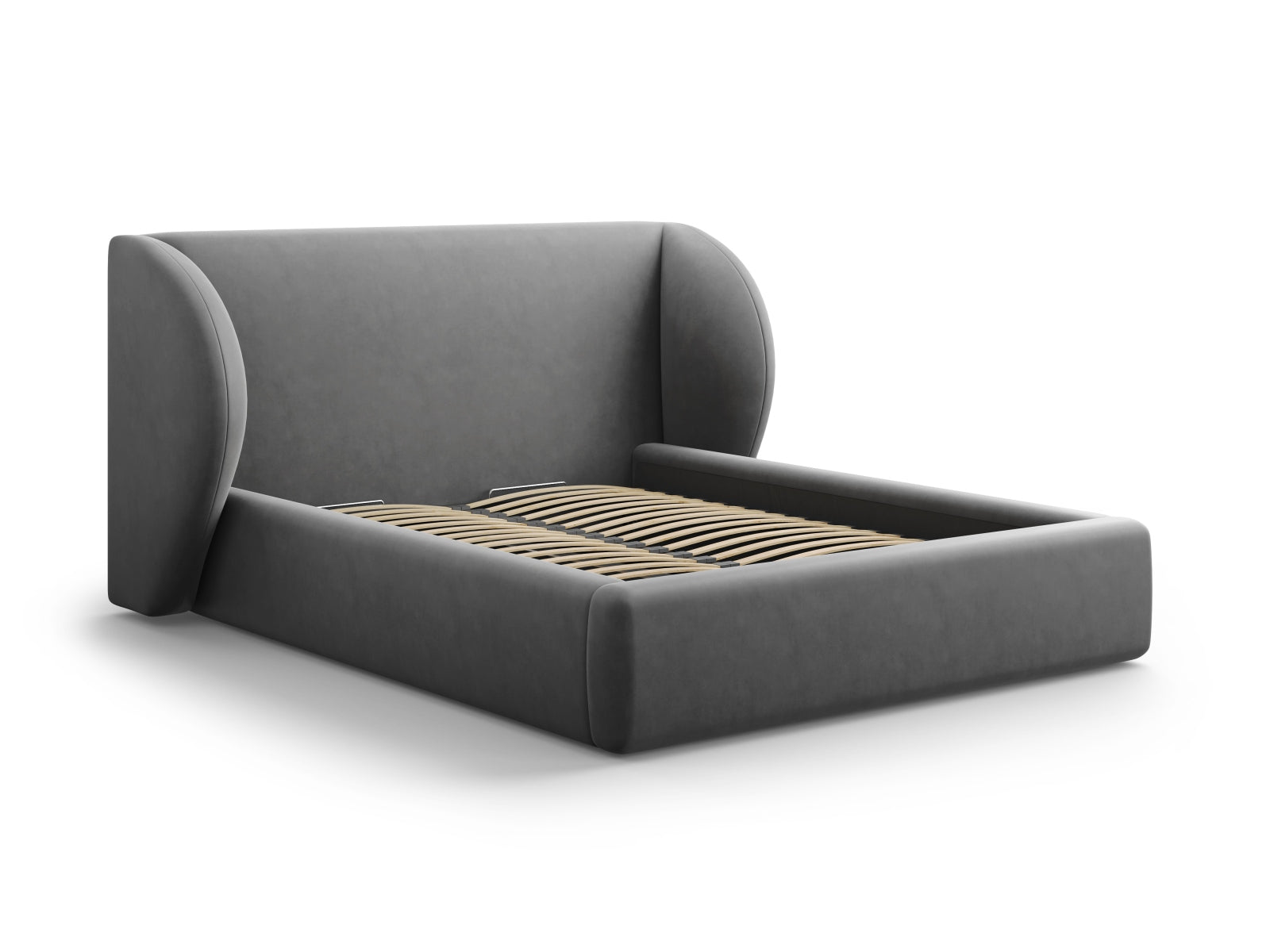 Miley Velour Bett mit Stauraum und Headboard 200cm in Grey-Bluvel präsentiert im Onlineshop von KAQTU Design AG. Bett ist von Micadoni