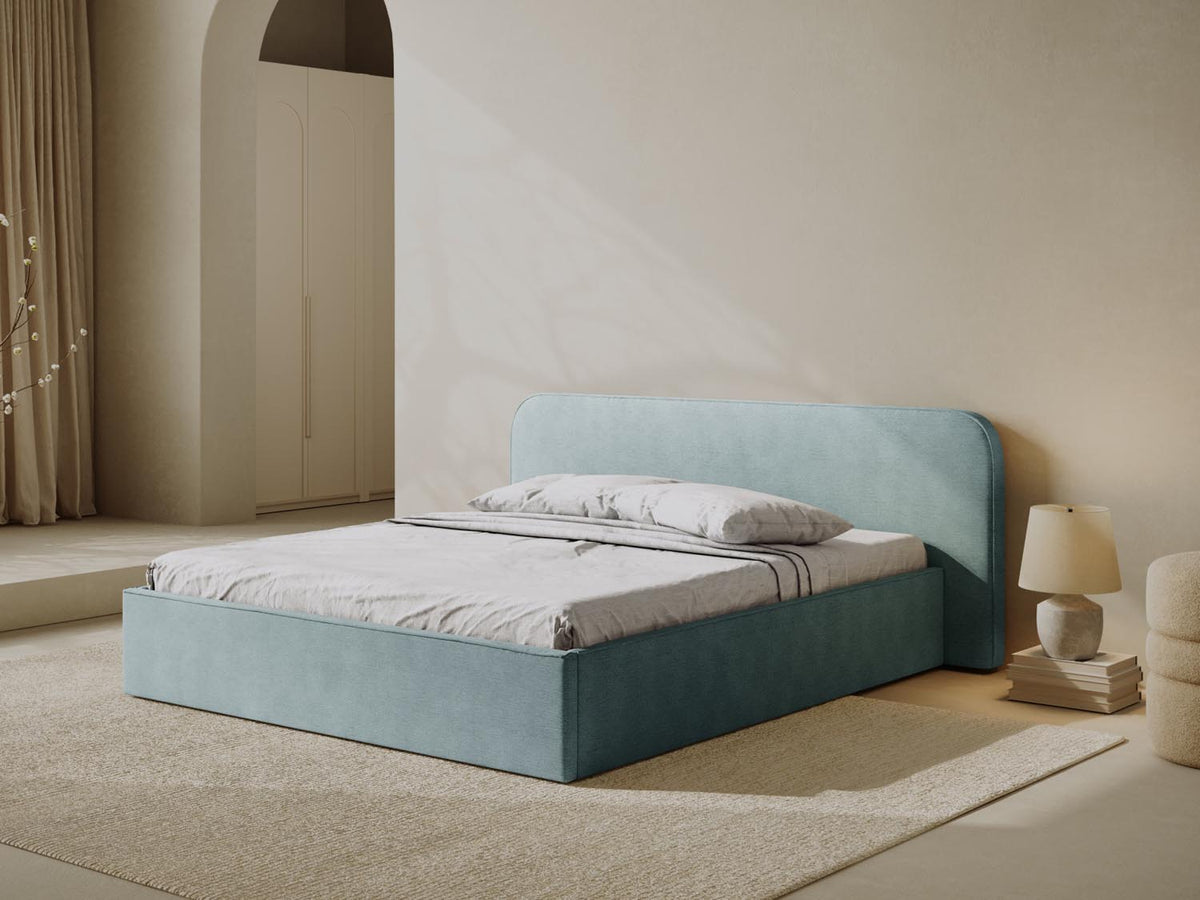 Elizabeth Bett mit Stauraum und Headboard 200cm in Mint-Babel präsentiert im Onlineshop von KAQTU Design AG. Bett ist von Micadoni