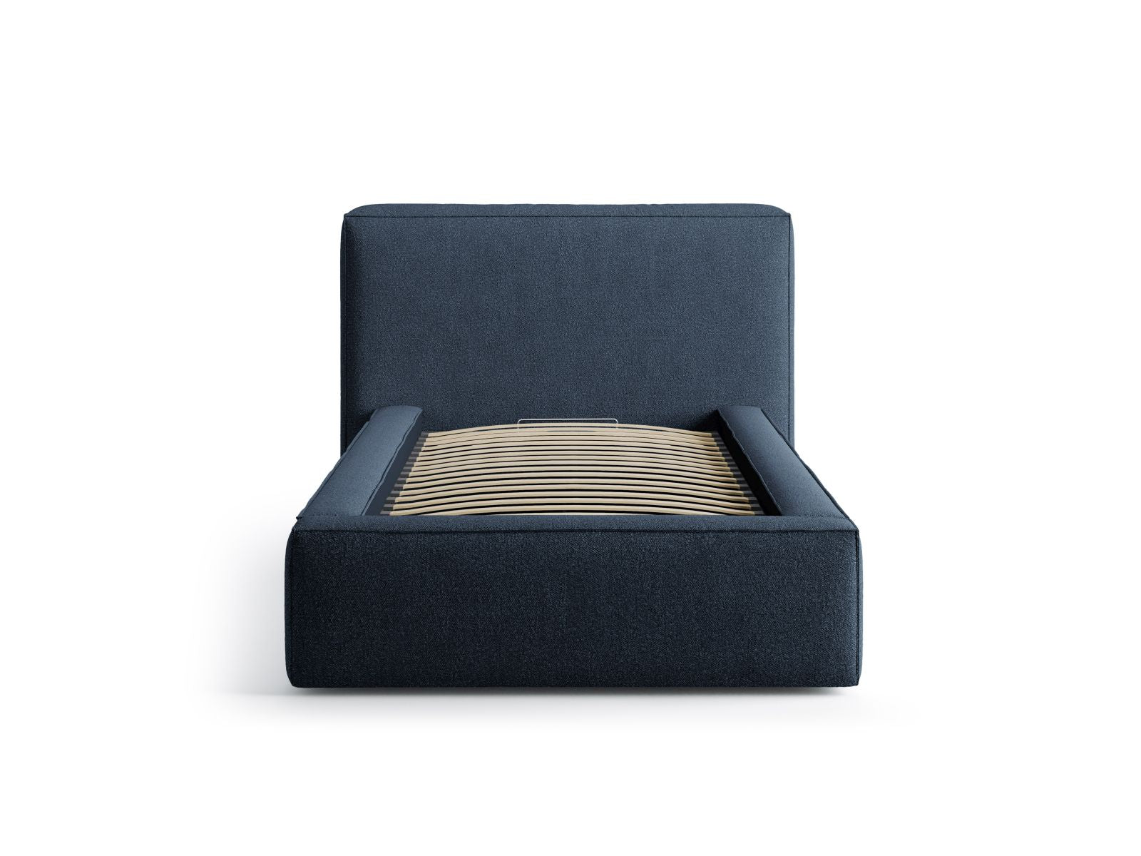 Elegantes Jodie Bett mit 90 cm Breite, Stauraum und stilvollem Kopfteil in Dunkelblau, ideal für moderne Schlafzimmer.