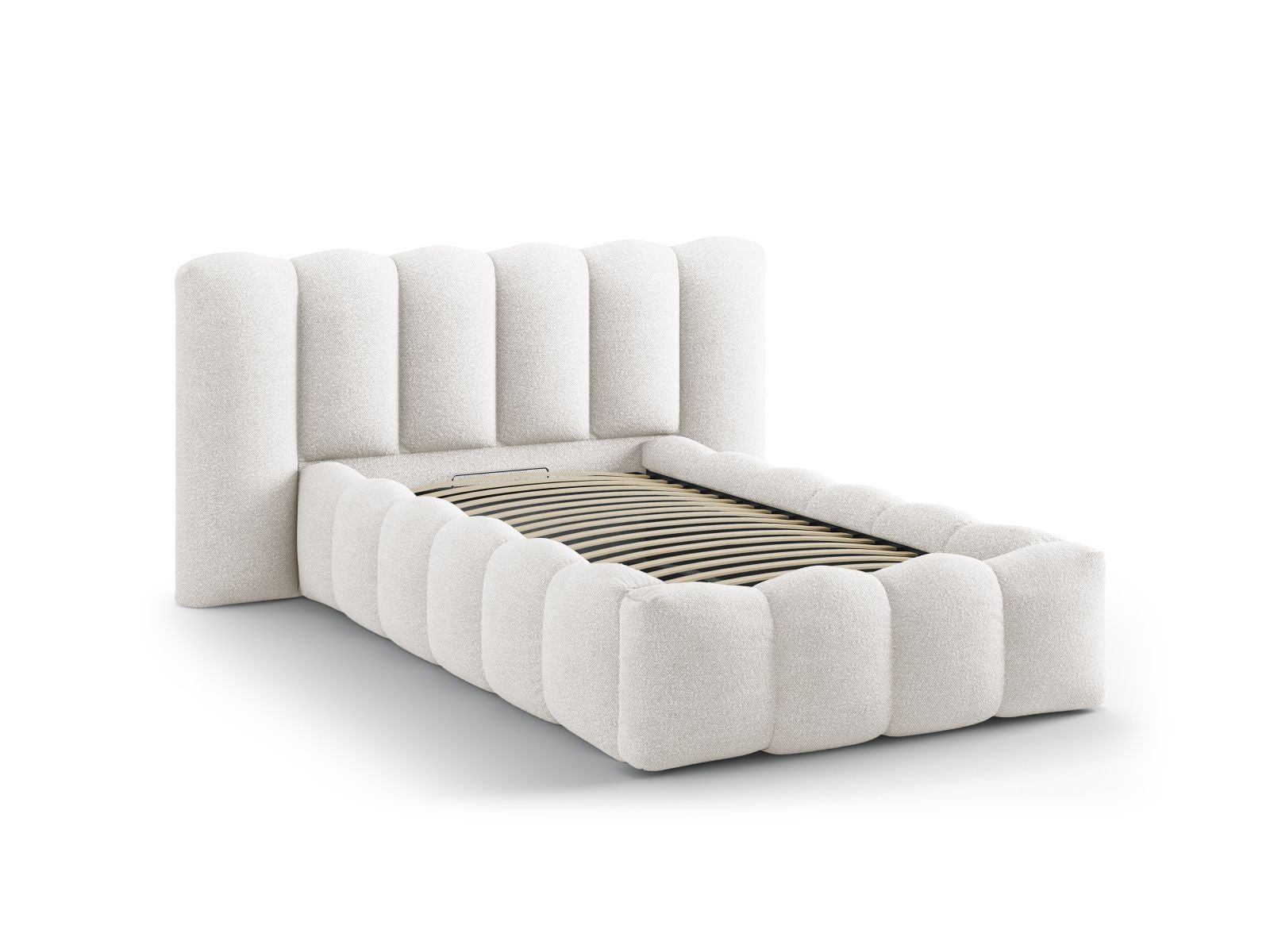 Elegantes Lupine Bett von Micadoni, 90 cm breit, bietet cleveren Stauraum und ein geschmackvolles Kopfteil für ein modernes Schlafzimmer.
