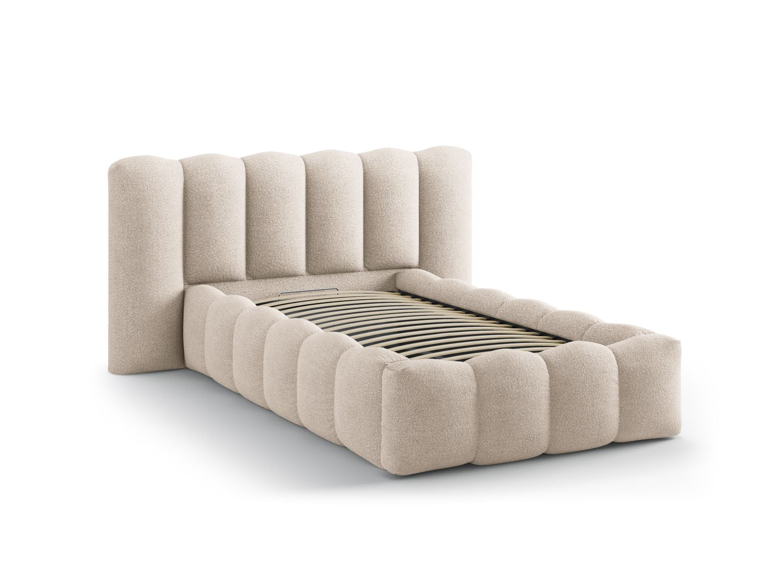 Stylisches Lupine Bett von Micadoni mit praktischem Stauraum und elegantem Kopfteil, ideal für kleine Räume und modernes Wohnen.