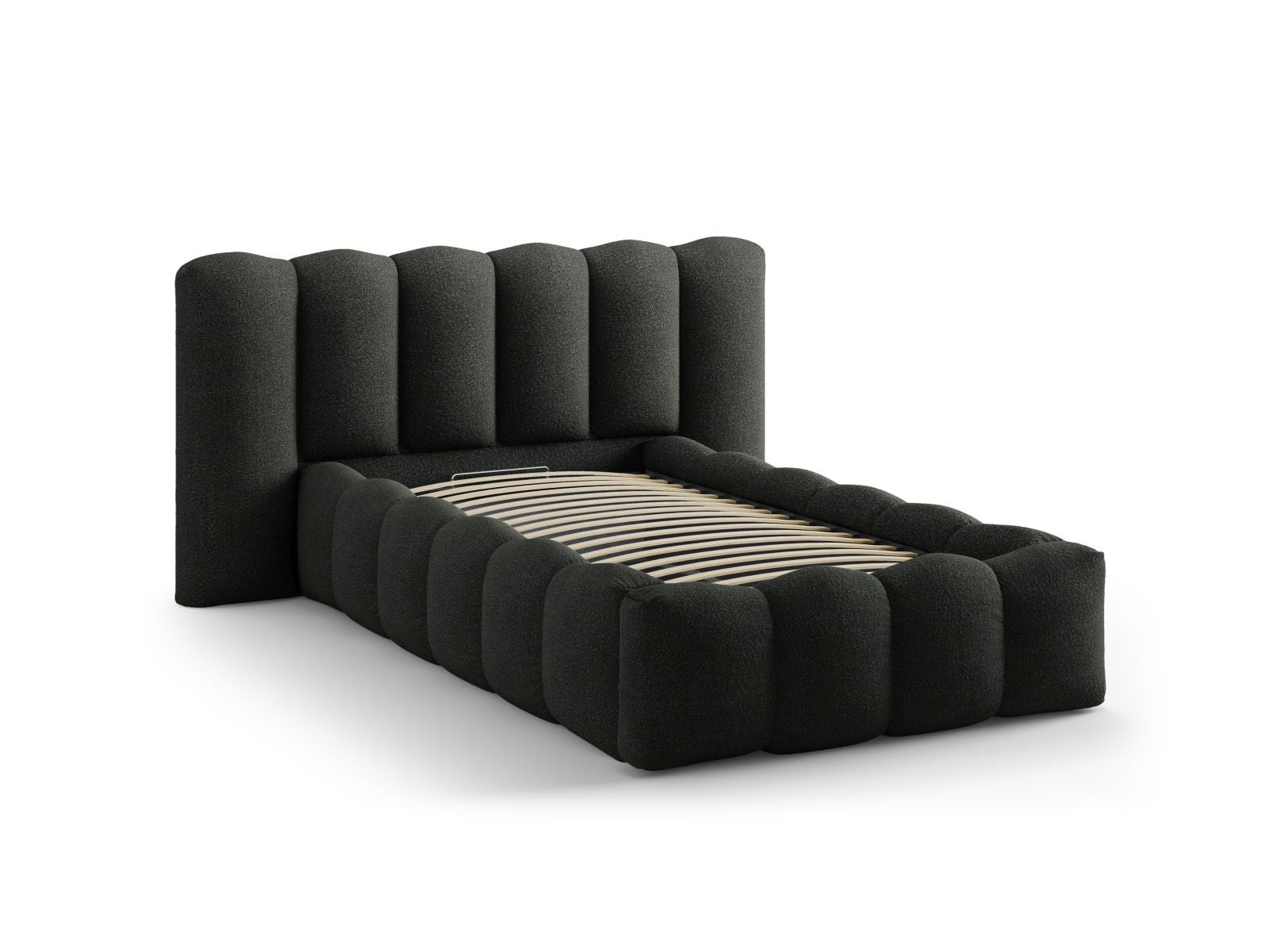 Stylisches Lupine Bett von Micadoni mit praktischem Stauraum und elegantem Kopfteil, ideal für kleine Räume und modernes Wohnen.