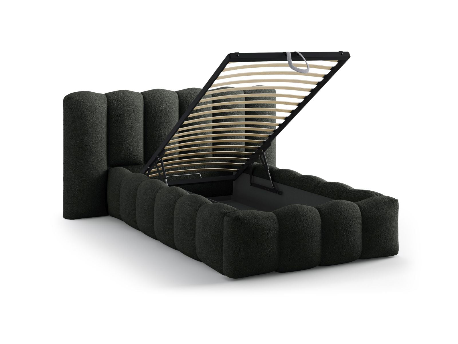 Modernes Lupine Bett von Micadoni mit integriertem Stauraum und ansprechendem Kopfteil, perfekt für platzsparendes Wohnen.