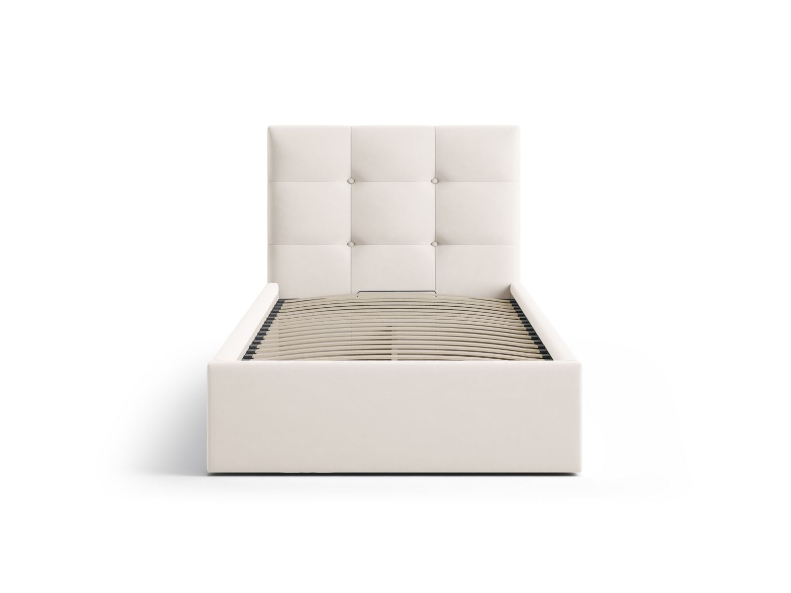 Elegantes Phaedra Bett mit 90 cm Breite, Stauraum und Kopfteil in Ivory-Magic Velvet, ideal für stilvolle Schlafzimmergestaltung.