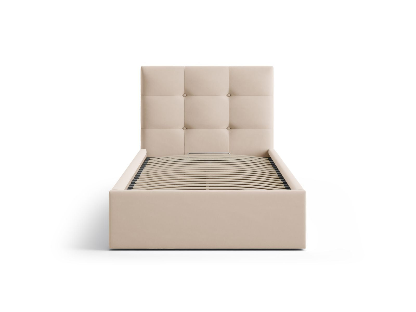Elegantes Phaedra Bett mit 90 cm Breite, Stauraum und Kopfteil in Almond Beige-Magic Velvet, ideal für stilvolle Schlafzimmer.