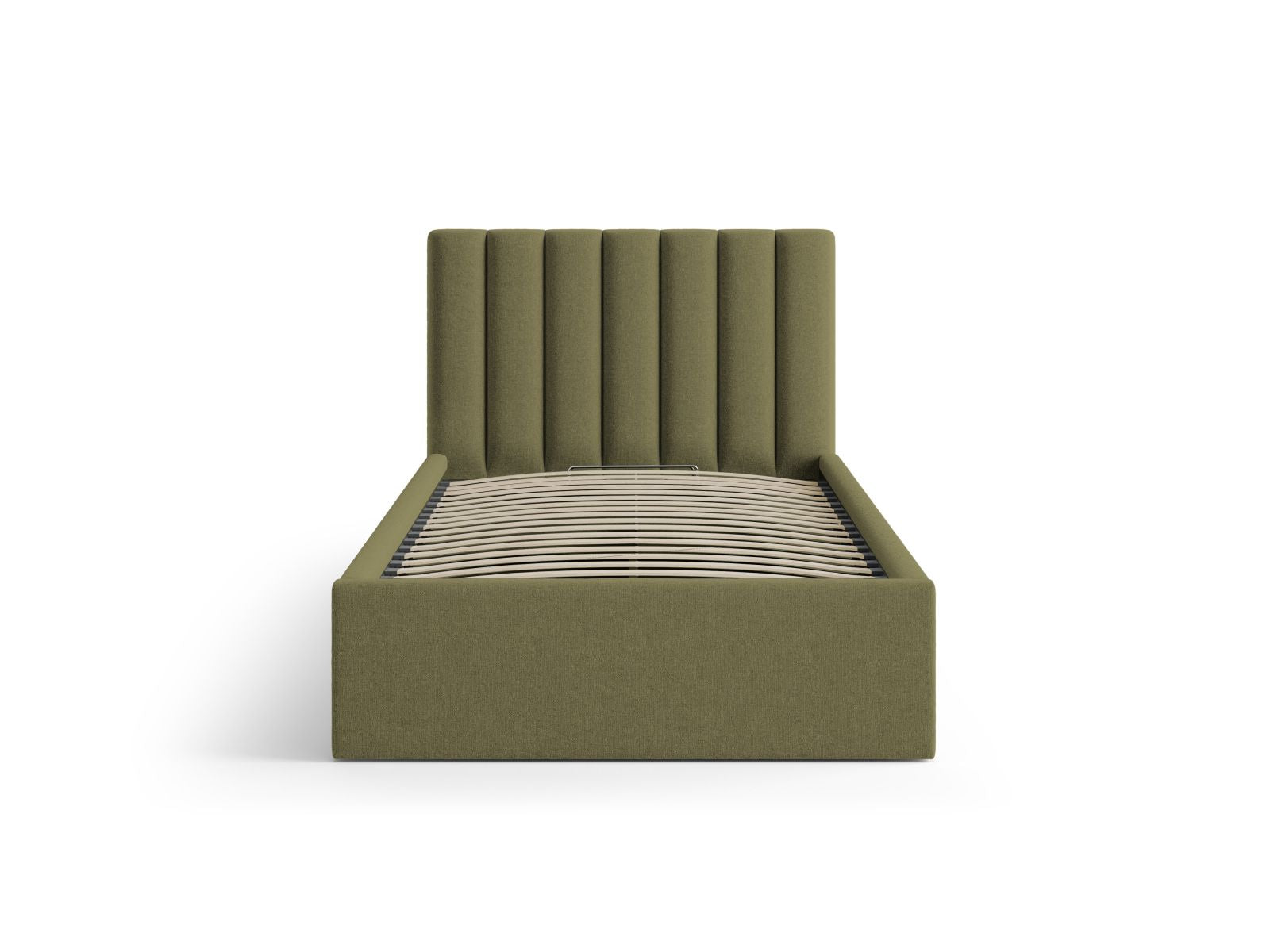 Elegantes Allison Bett mit 90 cm Breite, Stauraum und Kopfteil in stilvollem Green-Moly, ideal für moderne Schlafzimmer.