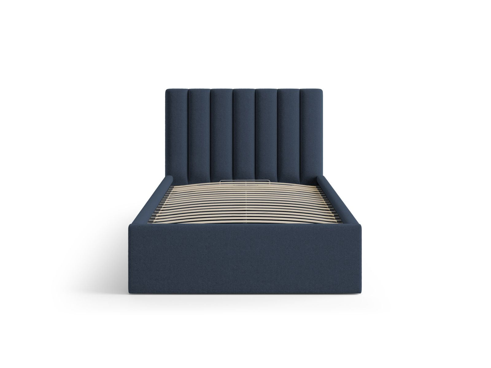 Elegantes Allison Bett mit 90 cm Breite, Stauraum und Kopfteil in Royal Blue-Moly, ideal für stilvolle Schlafzimmerlösungen.
