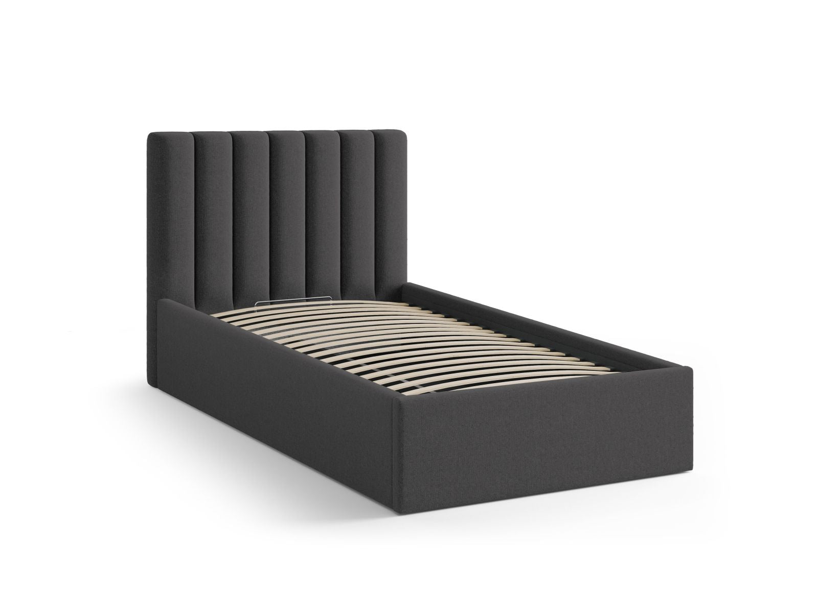 Stylisches Allison Bett in 90 cm Breite, ideal für kleine Räume, bietet praktischen Stauraum und ein elegantes Kopfteil in zeitlosem Anthrazit.