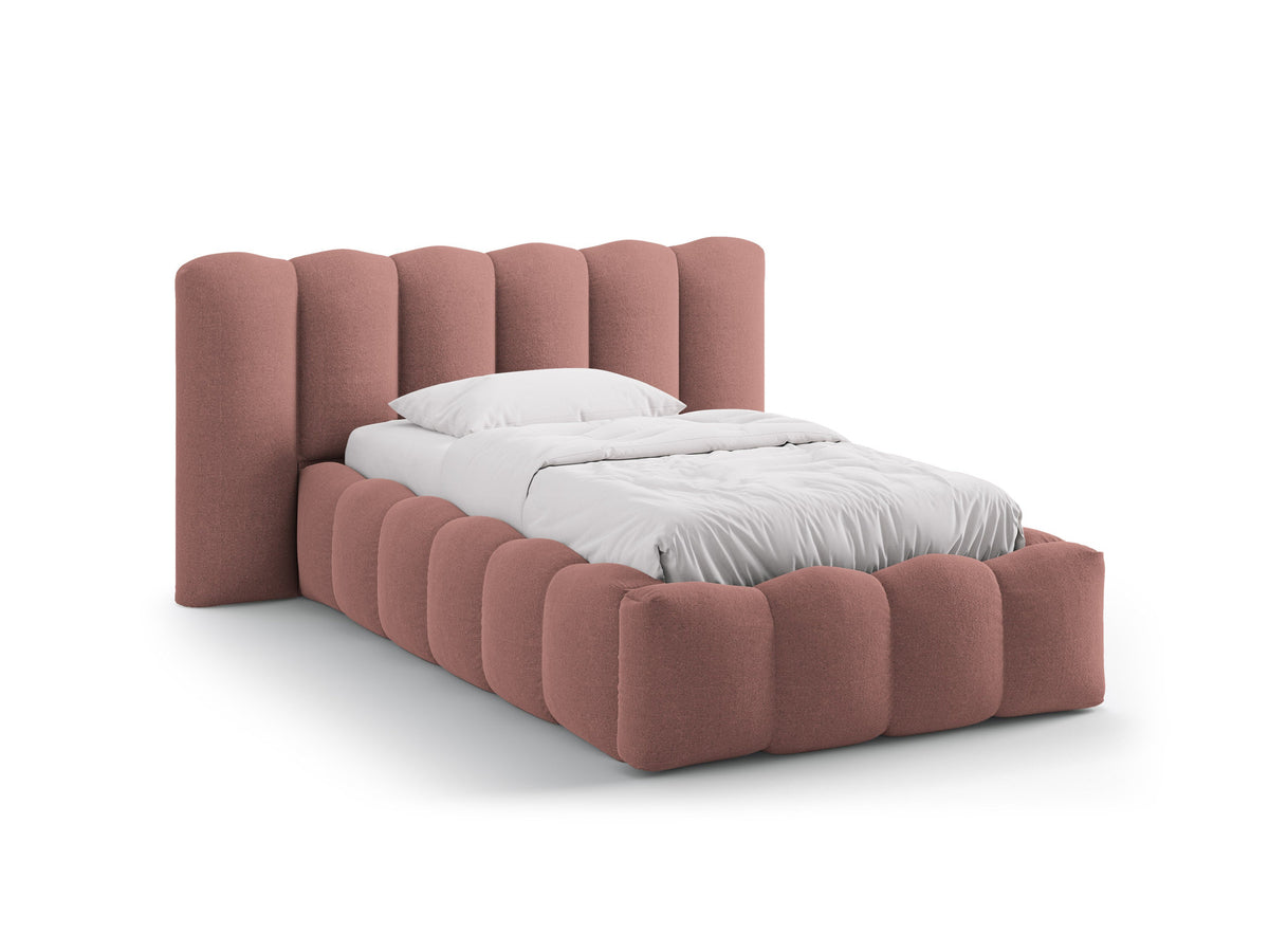 Lupine Stauraumbett mit Kopfteil 90 x 200 cm von Micadoni in Light Beige-Moly, Metallrahmen mit Sperrholzlatten und schwarzen Kunststoffbeinen.