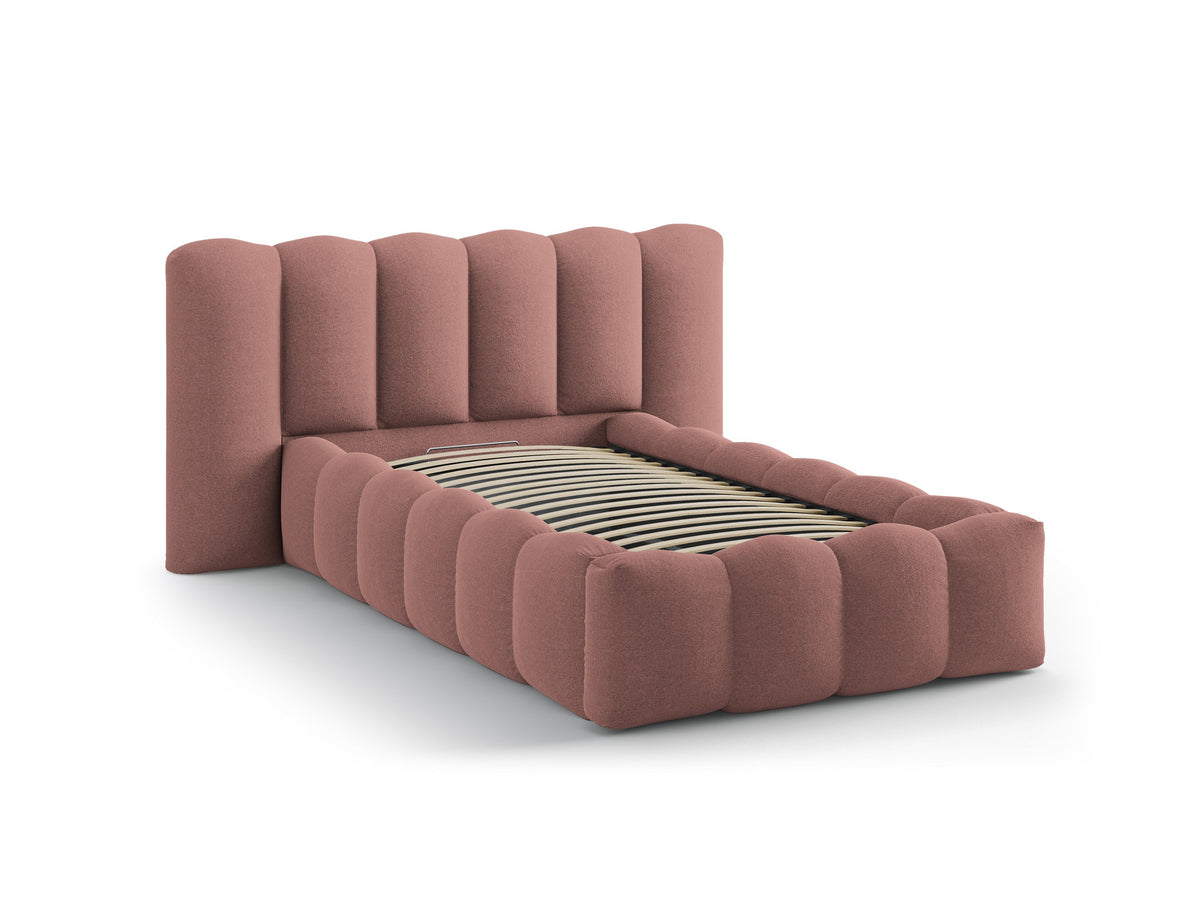 Lupine Stauraumbett mit Kopfteil 90 x 200 cm von Micadoni in Light Beige-Moly, Metallrahmen mit Sperrholzlatten und schwarzen Kunststoffbeinen.